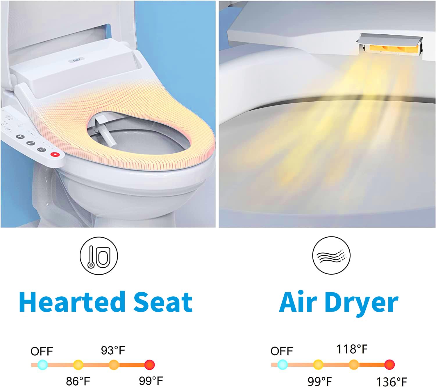 R&T V2601 Heated Bidet Seat for Elongated Toilet - Smart Toilet Seat with Warm Air Dryer, Temperature Controlled Wash & Adjustable Water Pressure - Perfect for Modern Bathrooms & Enhanced Hygiene Comfort