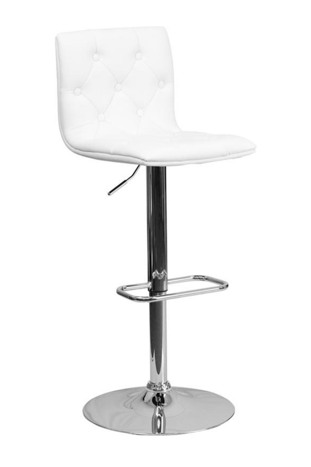FLASH Sammie Modern Button Tufted White Vinyl Adjustable Height Bar Stool with Chrome Base - Perfect for Kitchen Island, Breakfast Nook & Home Bar Decor