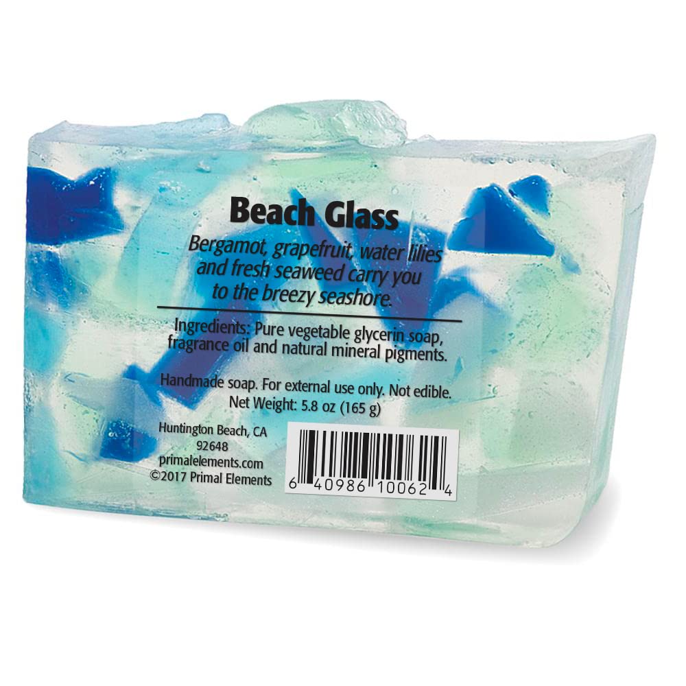 Primal Elements Bar Soap - Beach Glass Scent, 5.8 oz, Natural Handmade Soap for Men & Women, Moisturizing & Exfoliating, Perfect for Shower, Bath & Gift Giving