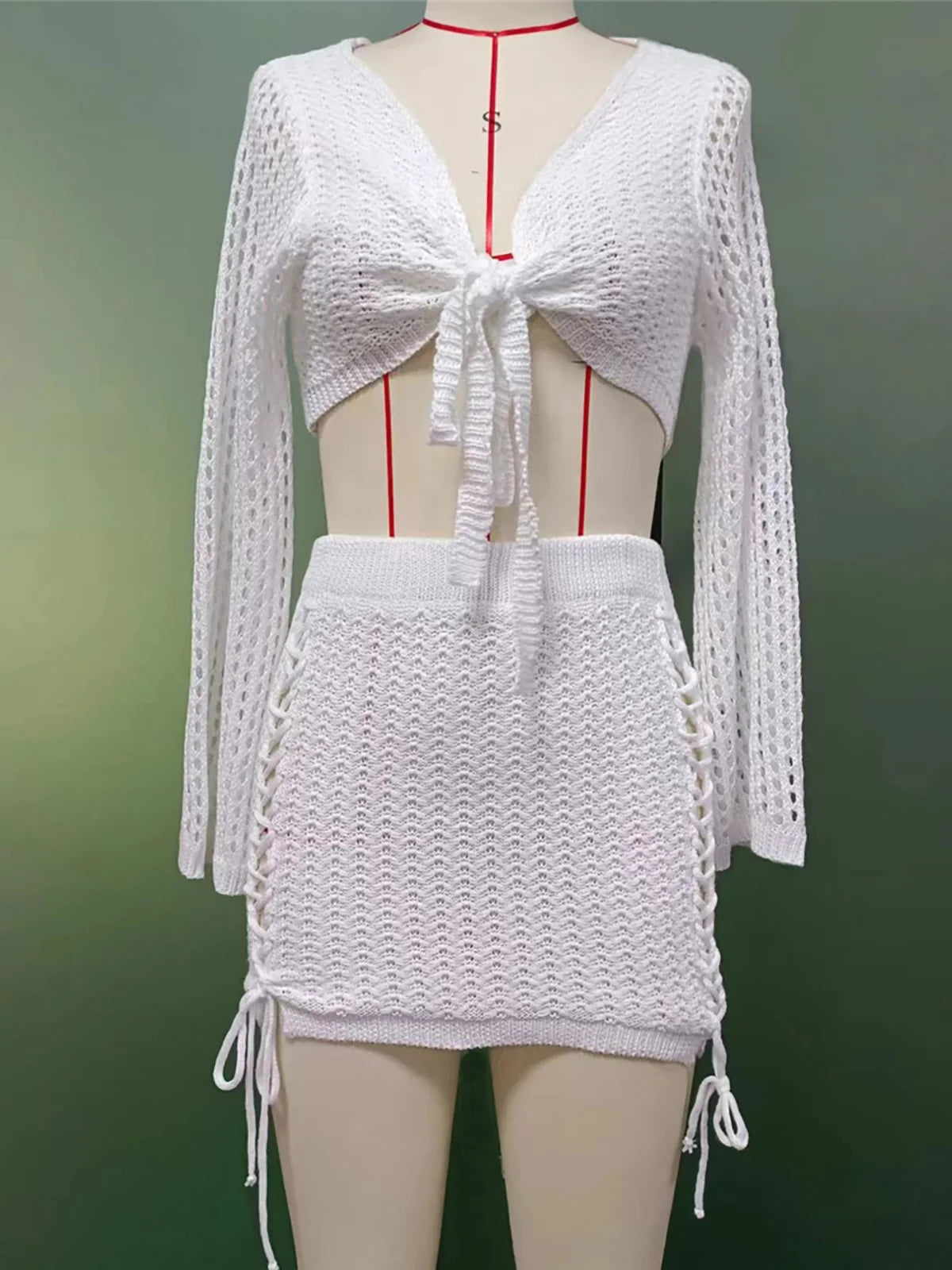 6 Colors Hollow Out Long Sleeve Crochet Knitted Tunic - Women's Beach Cover Up Dress for Summer, Swimwear, Vacation & Boho Fashion | Lightweight & Stylish Beachwear (V6001)