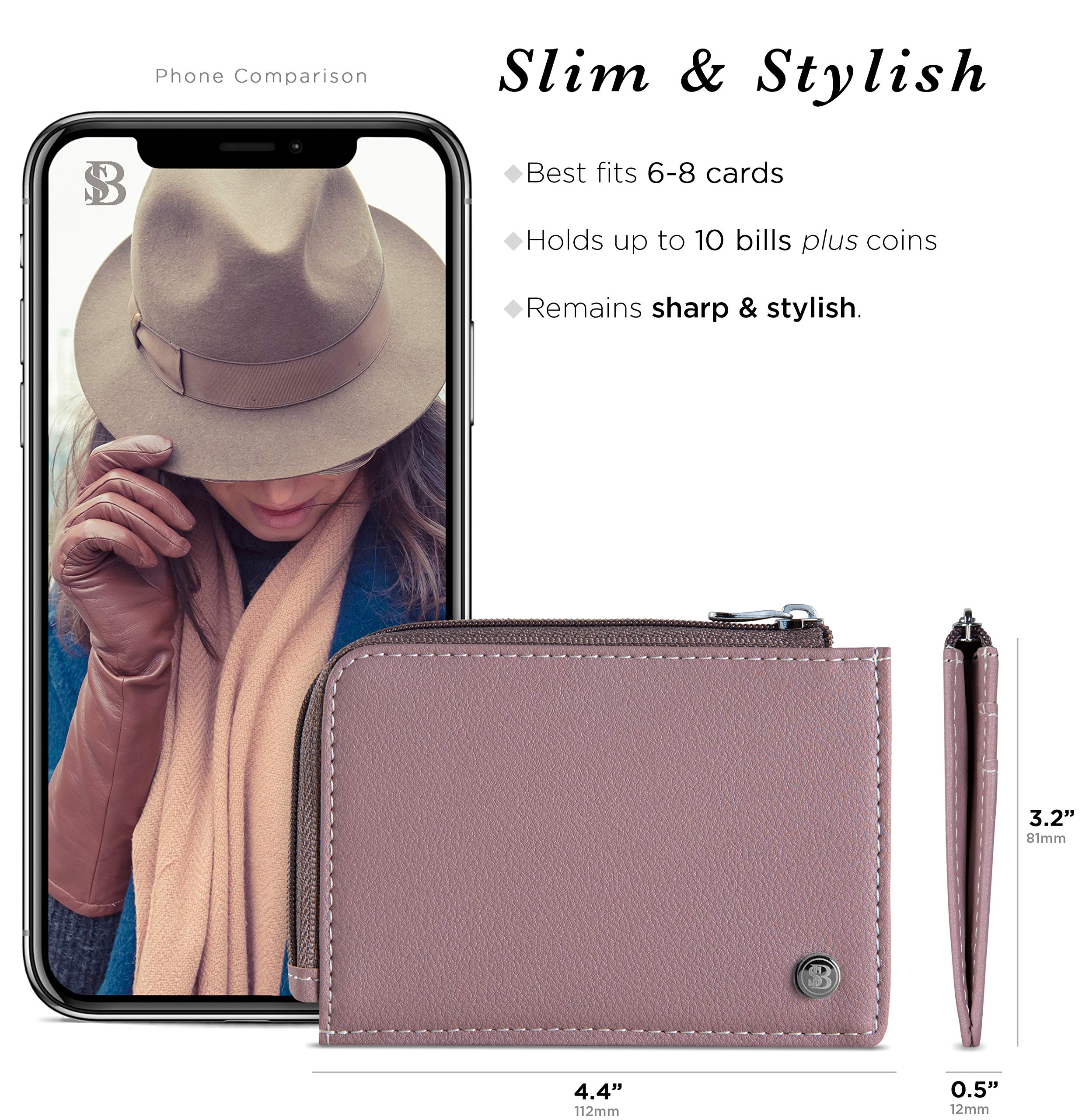 SERMAN BRANDS Women's RFID Blocking Leather Wallet - Compact Zipper Credit Card Holder & Mini Purse for Everyday Use, Travel, and Gift Giving