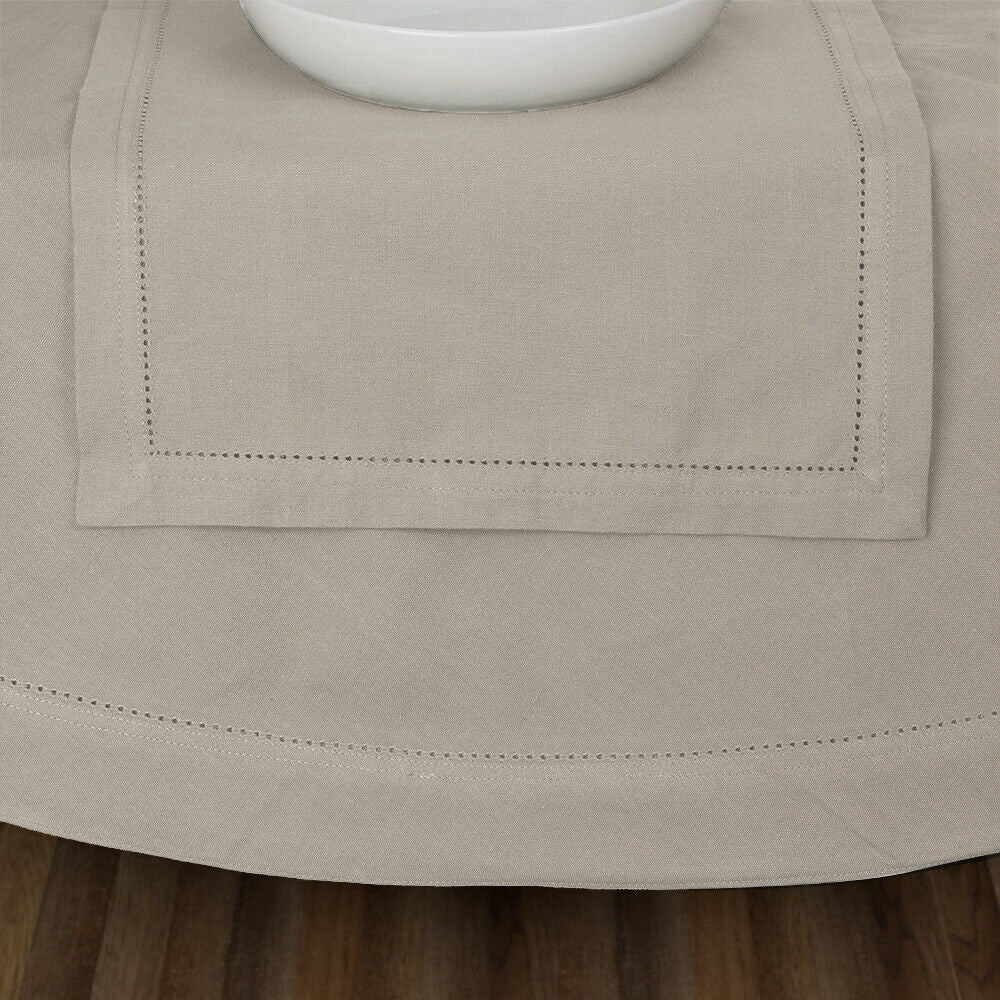 Premium Hemstitch Round Tablecloth in Oatmeal - 220cm (86.6 inches) for Dining Room, Wedding, Party & Special Occasions