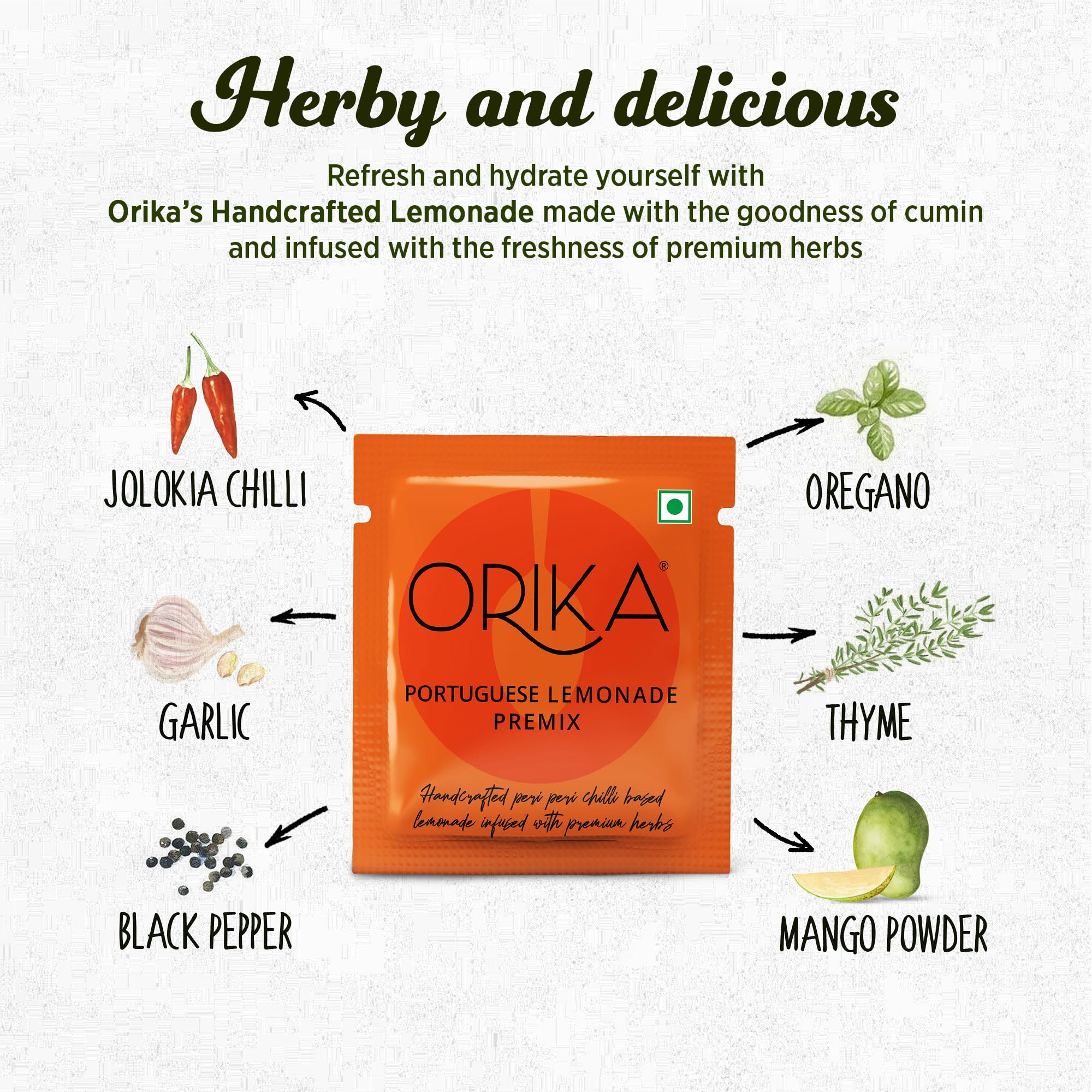 Orika Jaljeera & Portuguese Lemonade Instant Drink Mix Combo - 20 Sachets (10 Each Flavor) 380g | Premium Herbal Infusion | Handcrafted Refreshing Summer Beverage Powder | Perfect for Parties, Picnics & Hot Weather Hydration