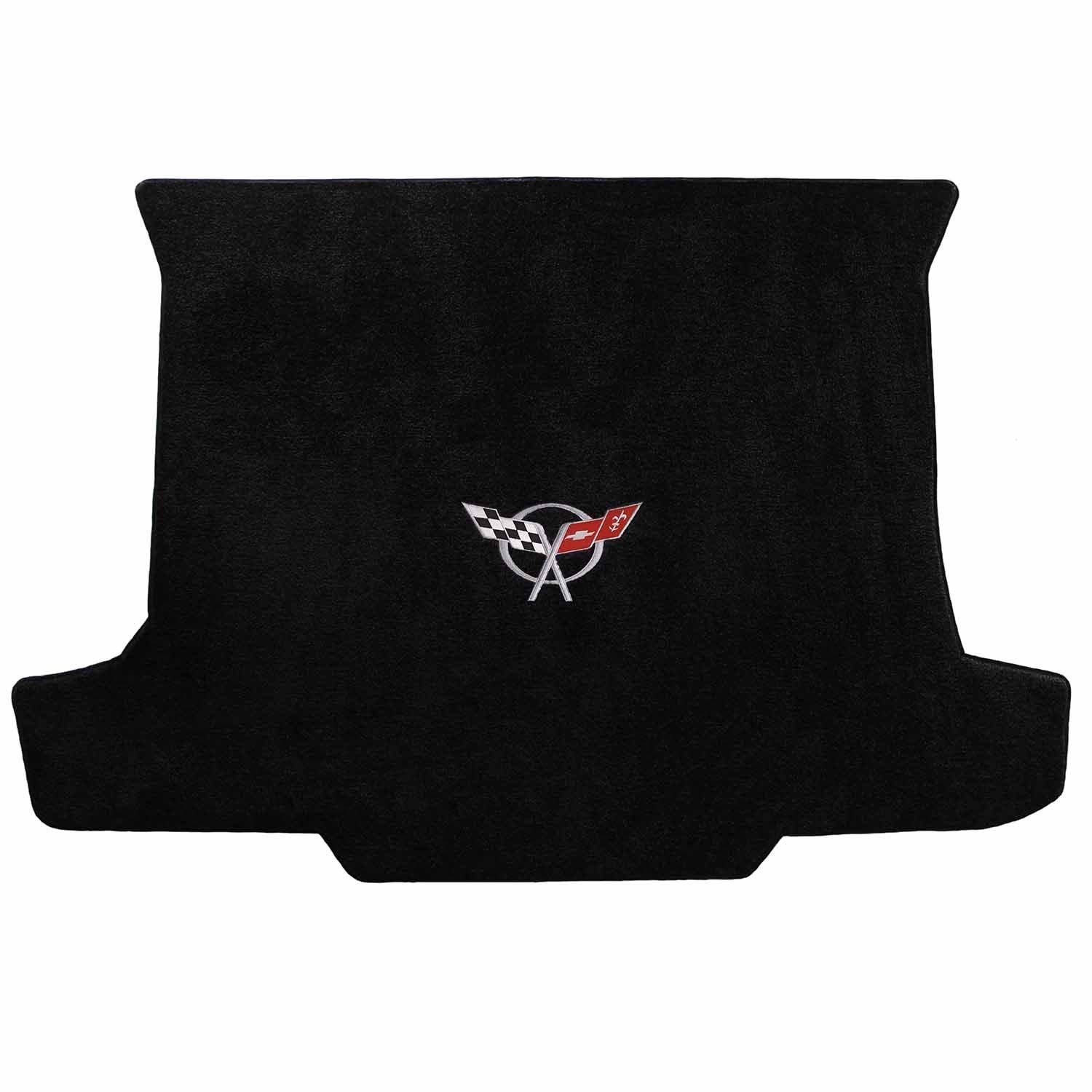Premium C5 Corvette Convertible Trunk Mat - Black with Silver Crossed Flags Logo | Durable Car Accessories for Corvette Enthusiasts | Perfect for Car Shows & Road Trips