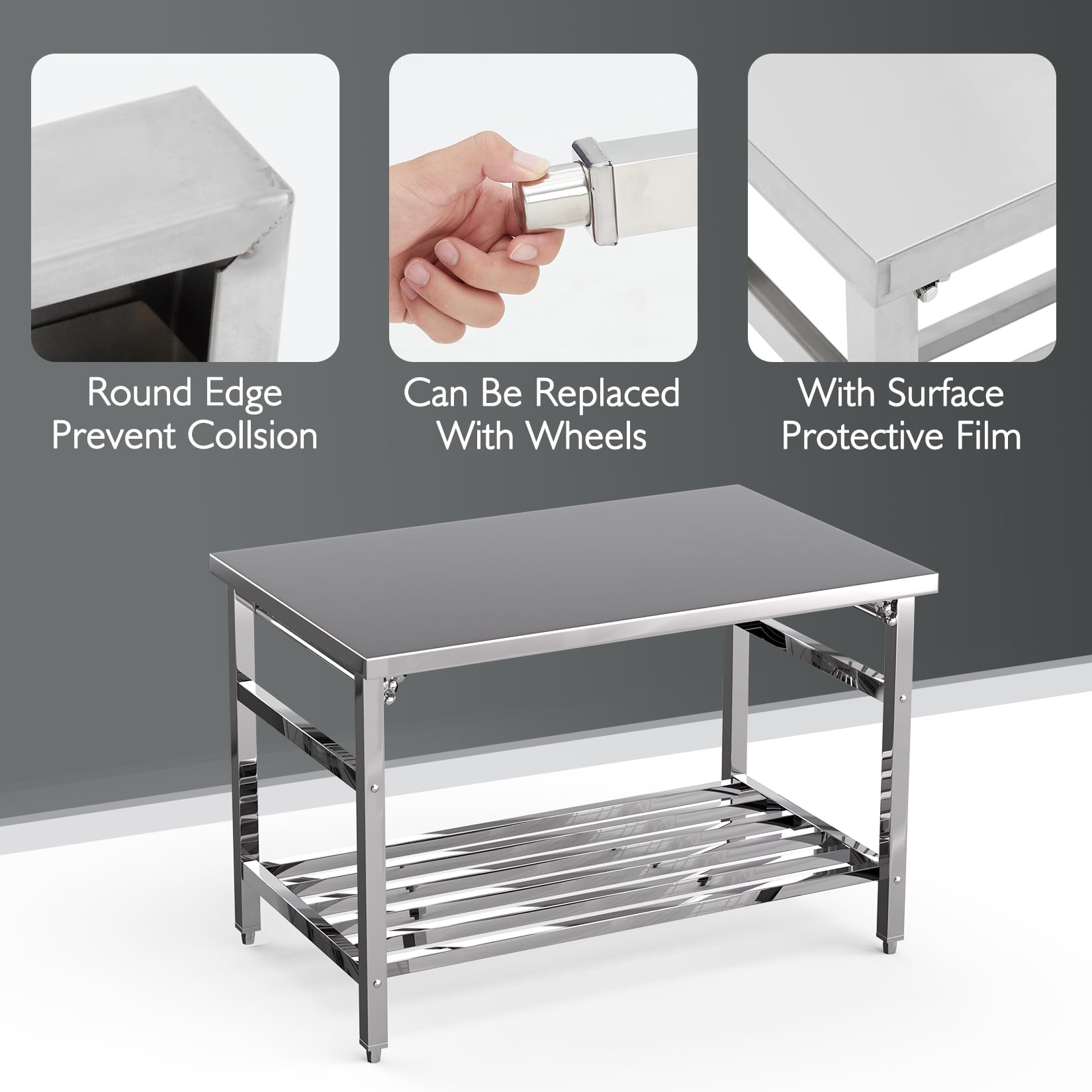 Stainless Steel Commercial Work Table - Heavy Duty Folding Food Prep Table for Restaurant Kitchen | Durable & Easy to Clean for Catering, Bakery & Food Service