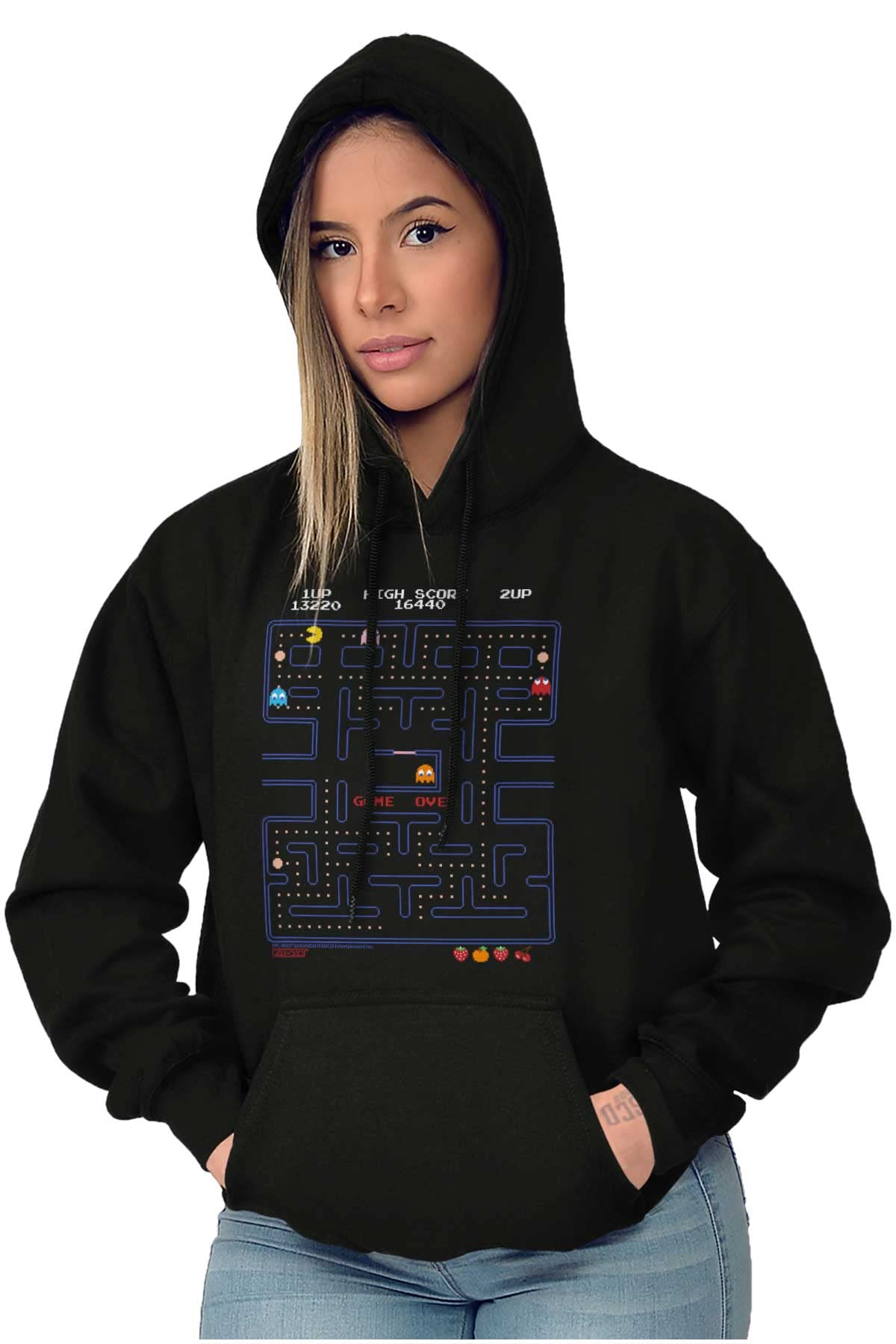 Brisco Brands PACMAN Game Over Retro Video Gaming Hoodie Sweatshirt for Women & Men - Comfortable Unisex Pullover for Arcade Lovers, Gamers & 80s Nostalgia Fans