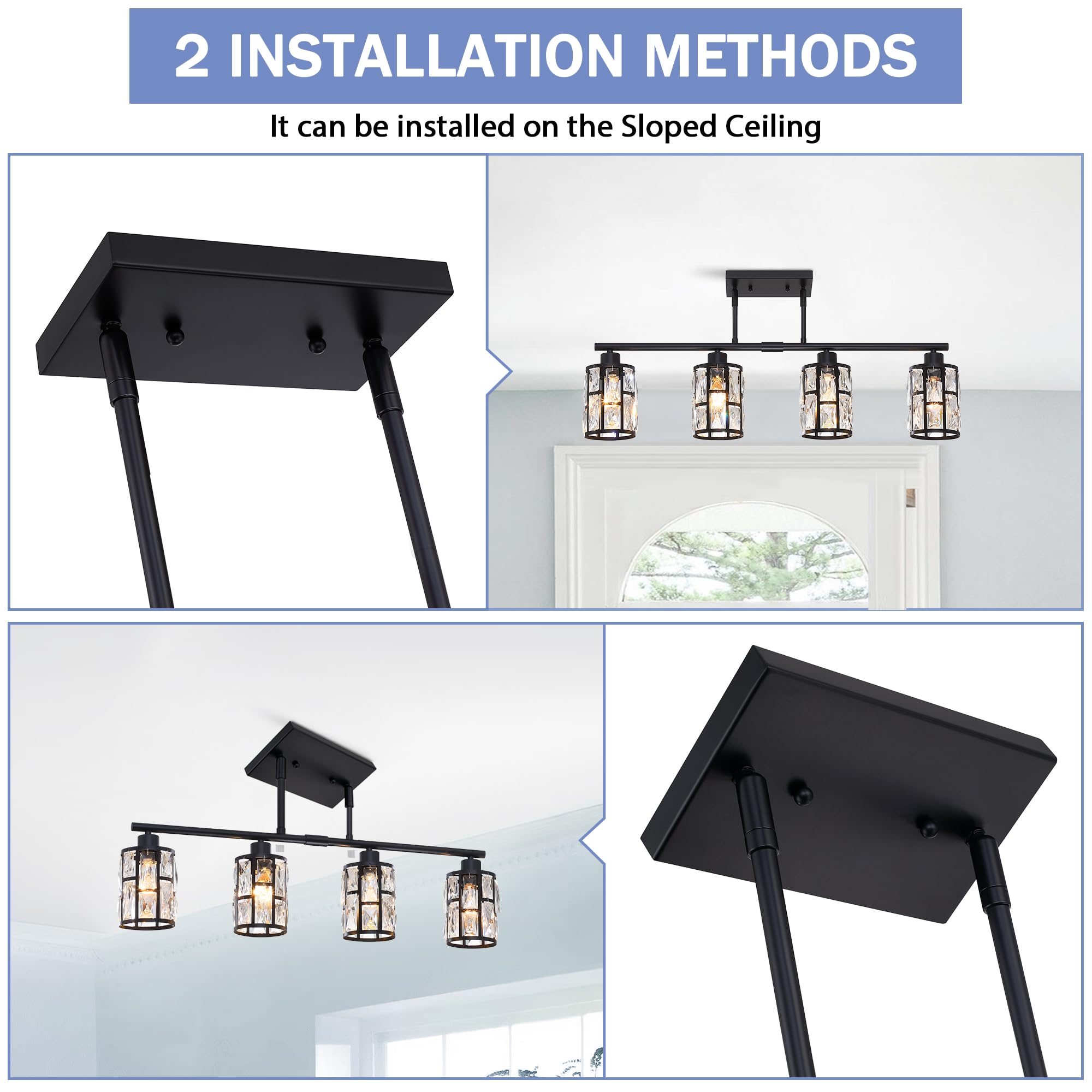 Farmhouse Matte Black Crystal Pendant Light Fixture - Modern Chandelier for Kitchen Island, Dining Room & Ceiling Lighting Over Table | Perfect for Rustic, Industrial & Contemporary Home Decor