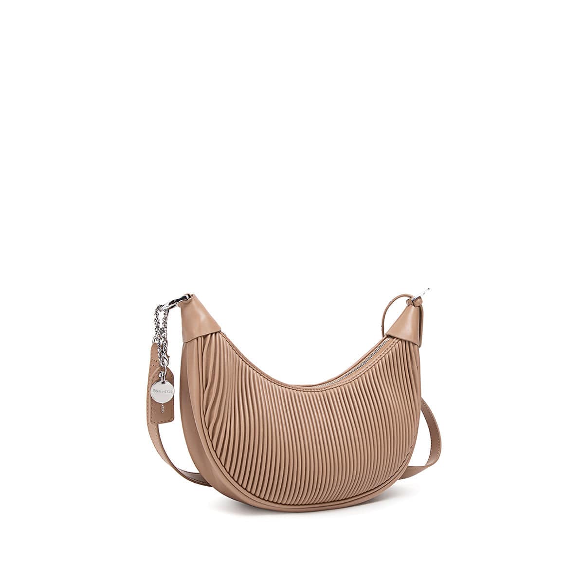 Vegan Leather Crossbody Bag for Women | Crescent Latte Pleated Shoulder Purse | Stylish & Eco-Friendly Handbag for Work, Travel & Everyday Use