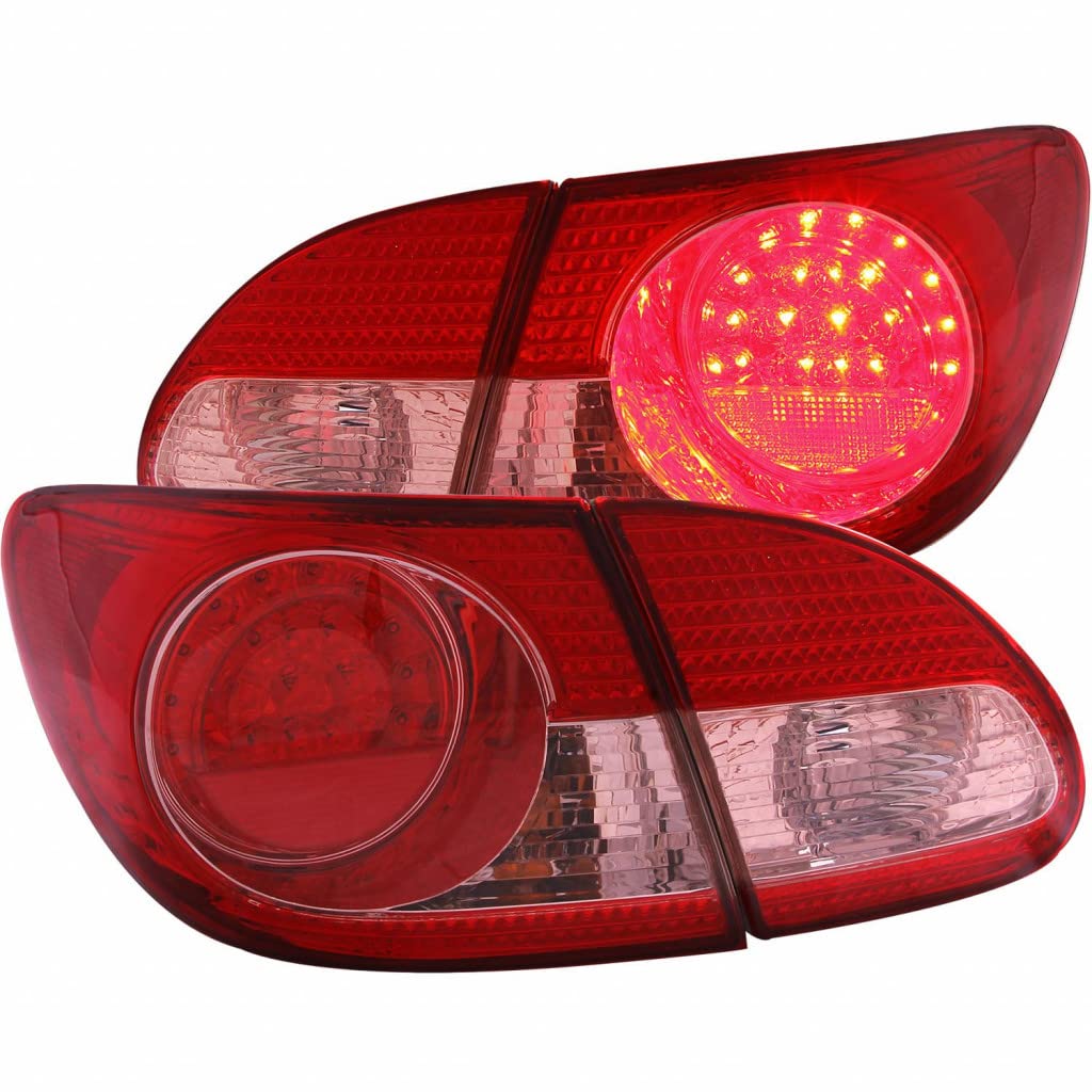 ANZO LED Tail Lights for Toyota Corolla 2003-2008 - Red & Clear 4pc Set (Part #321190) | Enhanced Visibility & Style for Night Driving & Custom Car Upgrades