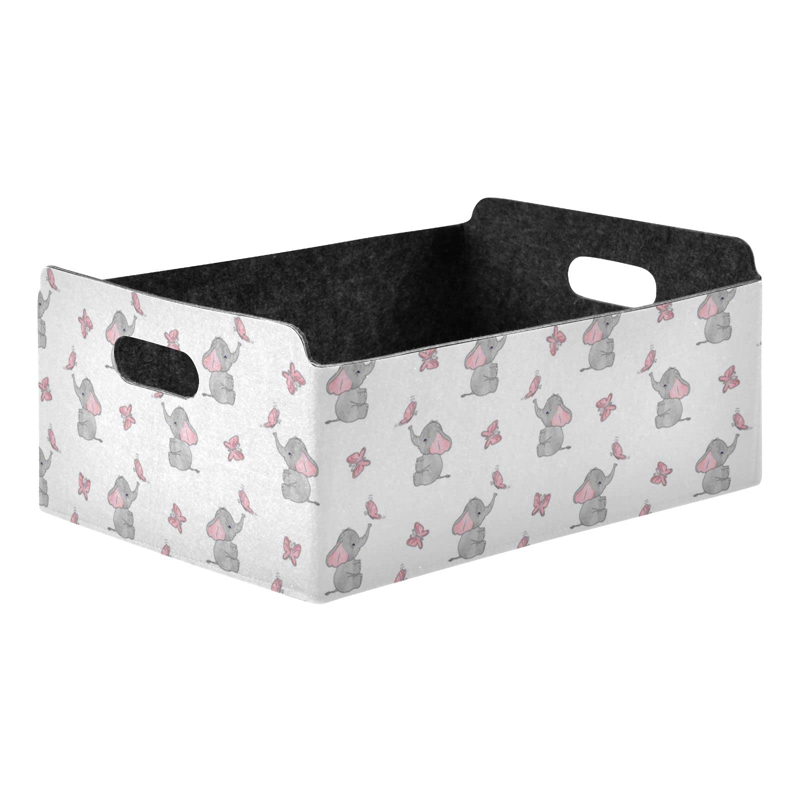 Elephant & Butterfly Design Rectangular Felt Desk Organizer Tray - Detachable Storage Plate for Jewelry, Vanity & Counter Tissues | Foldable Valet Tray for Home Office Organization (Perfect for Makeup, Keys & Small Accessories)