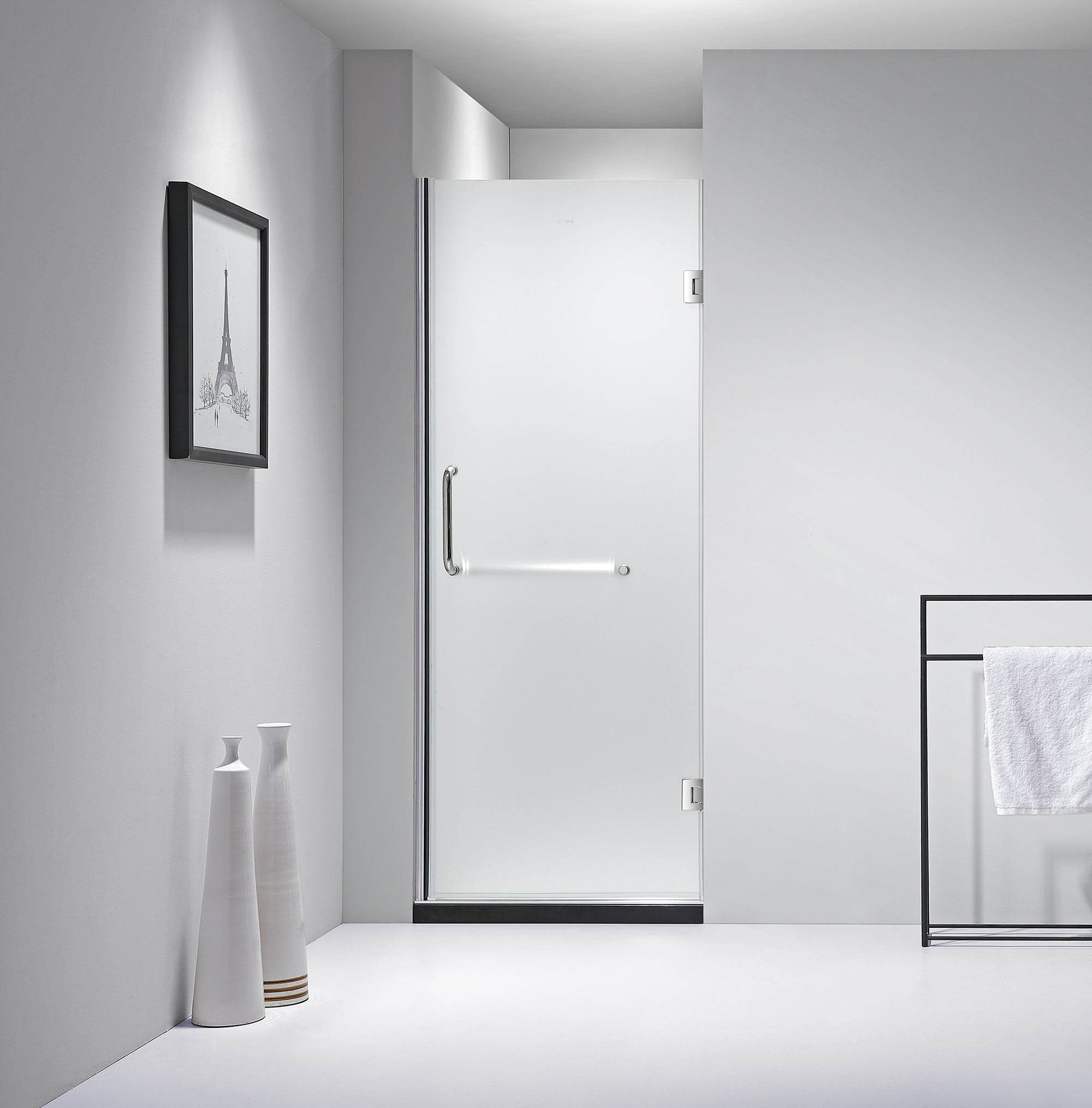 Dreamwerks 30W x 79H Frameless Hinged Shower Door - Clear & Frosted Glass Options - Perfect for Modern Bathroom Renovations and Spa-Like Showers