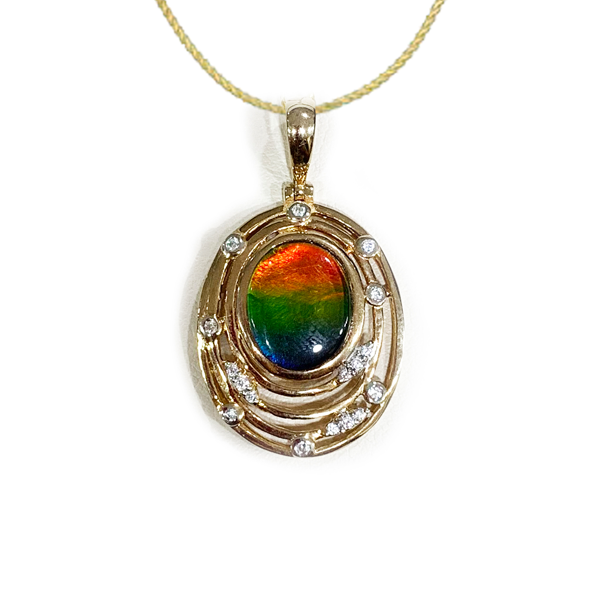 14K Gold Plated Ammolite Gemstone Pendant Necklace - Natural Iridescent Jewelry for Women, Gift for Her, Birthday & Anniversary Present