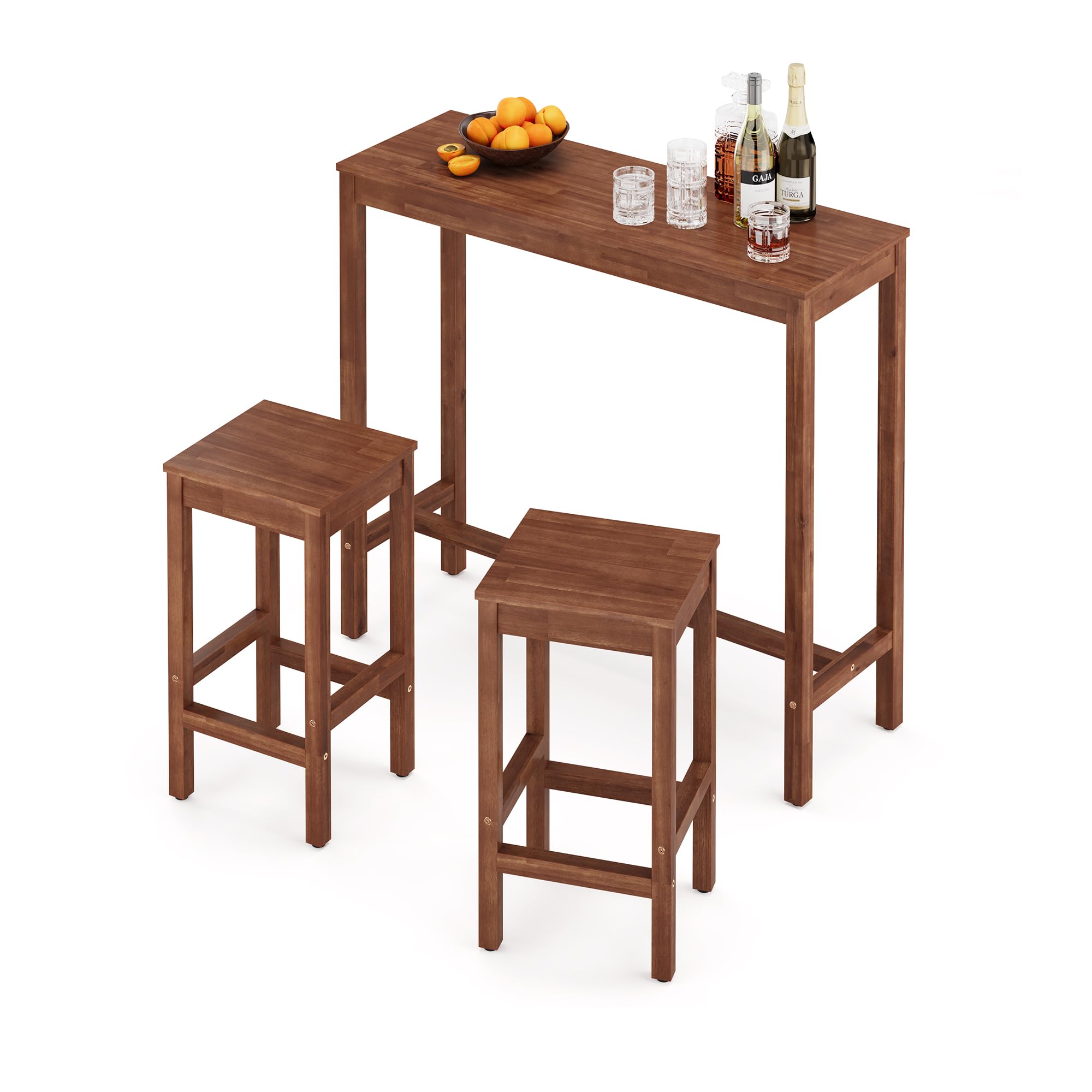 45 Inch Acacia Wood Bar Table Set with 2 Stools - Rectangular Counter Height Pub Table for Kitchen, Dining Room & Living Room - Rustic Teak Brown Finish - Perfect for Entertaining, Small Spaces & Modern Home Decor