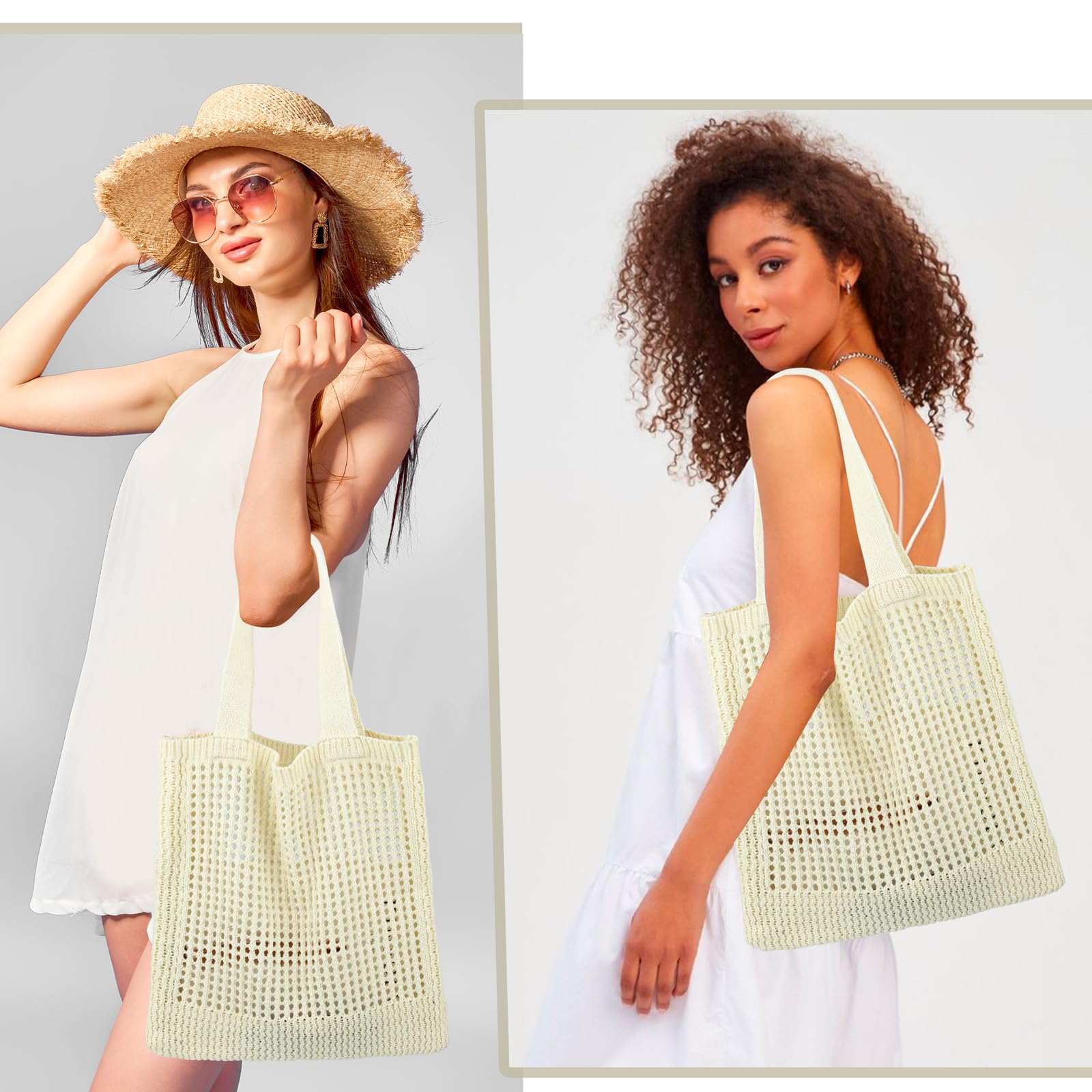 WantGor Crochet Bags for Women - Stylish Beach Mesh Tote Shoulder Bag, Foldable Casual Shopping & Travel Handbag - Perfect for Beach Outings, Grocery Shopping & Weekend Getaways