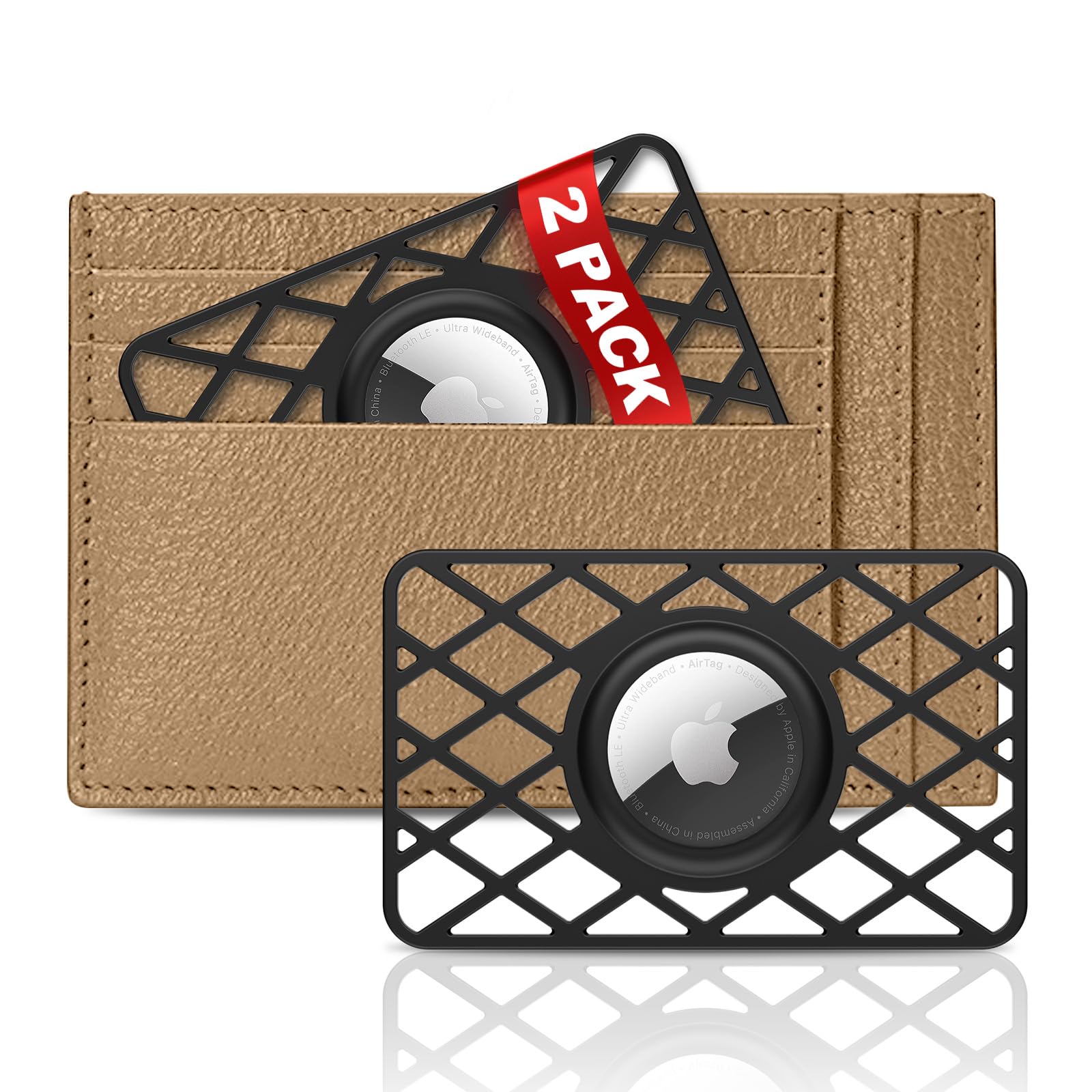 SUPFINE 2 Pack Ultra Thin Apple AirTag Holder - Slim Wallet Card Case & Keychain (0.1in Thickness) for Purse, Handbag, Backpack | Perfect for Travel, Work & Everyday Use (Black)
