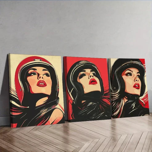 3-Piece 'A Girl in a Bike Helmet' Wall Art Set - 60x90cm Framed Canvas Prints | High Quality Australian-Made Home Decor | Perfect for Living Room, Bedroom & Nursery Decor