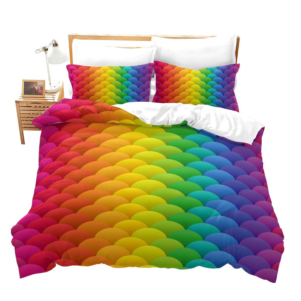 Feelyou Fish Scales Print Duvet Cover Set - Queen Size Modern Abstract Mermaid Bedding for Kids, Girls & Women - 3 Piece Colorful Decorative Quilt Cover - Perfect for Bedroom Decor, Teen Rooms & Coastal Themed Spaces