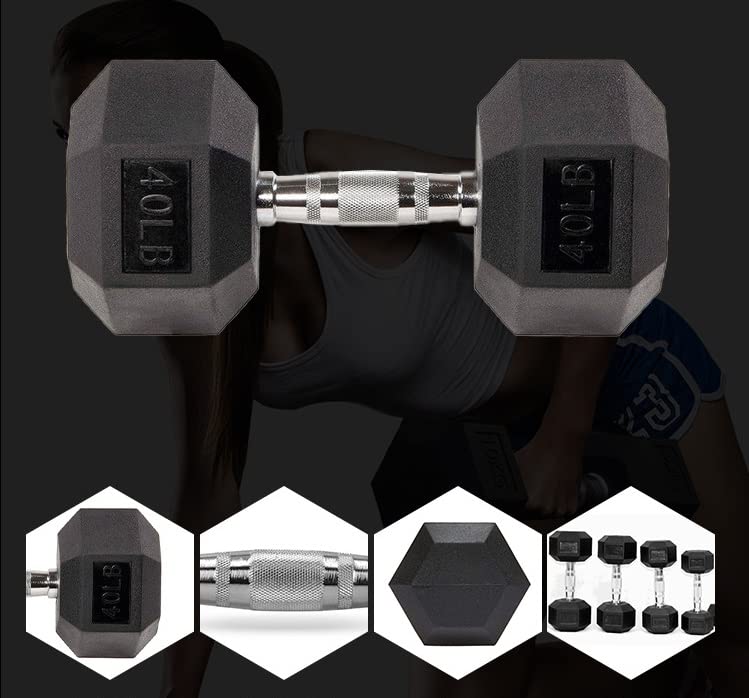 JKSPORTS Rubber Encased Hex Dumbbell Set - 5-50lbs Weight Options for Home Gym, Strength Training & CrossFit Workouts | Non-Slip Grip, Durable Rubber Coating for Floor Protection