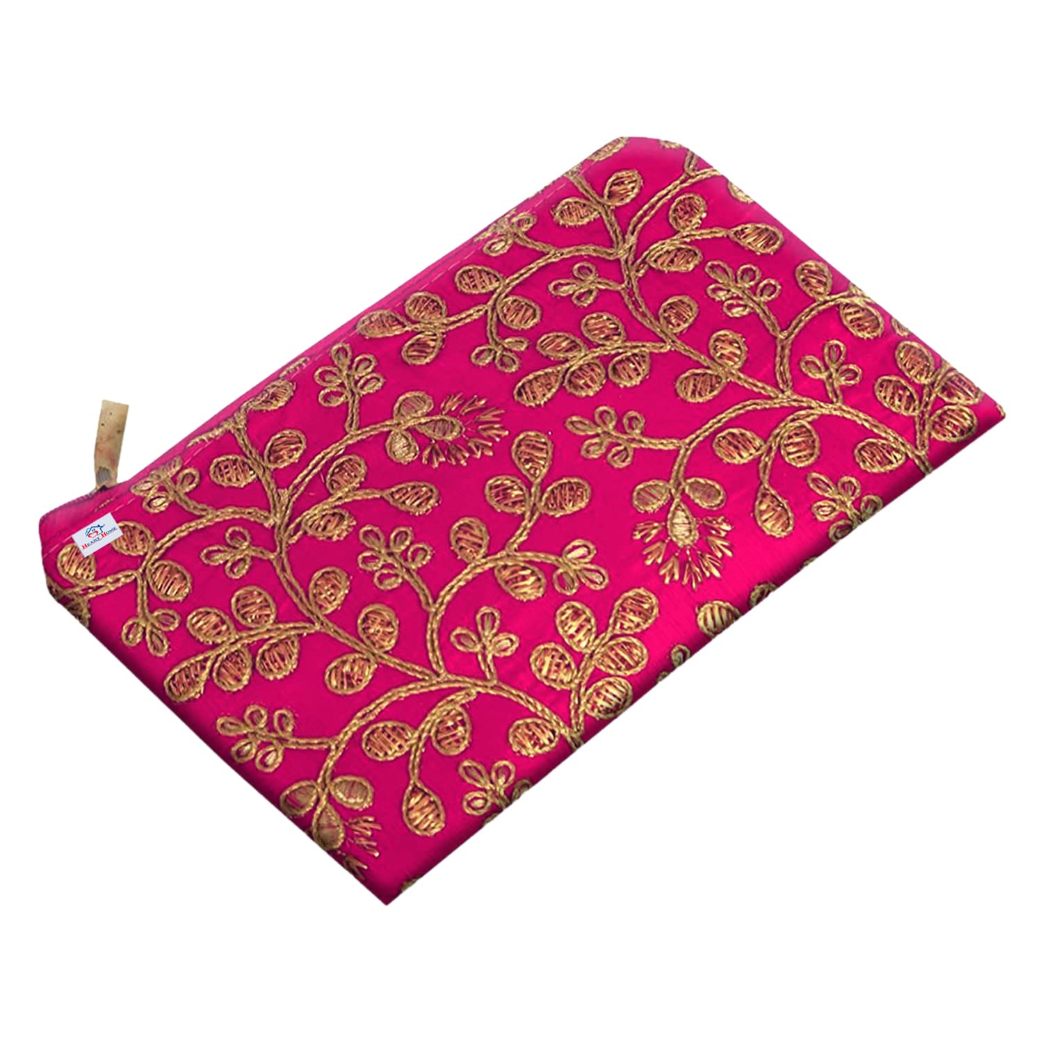 Heart Home Women's Embroidered Silk Small Wallet Purse with Back Zip - Stylish Pink Clutch for Evening Parties, Weddings & Date Nights