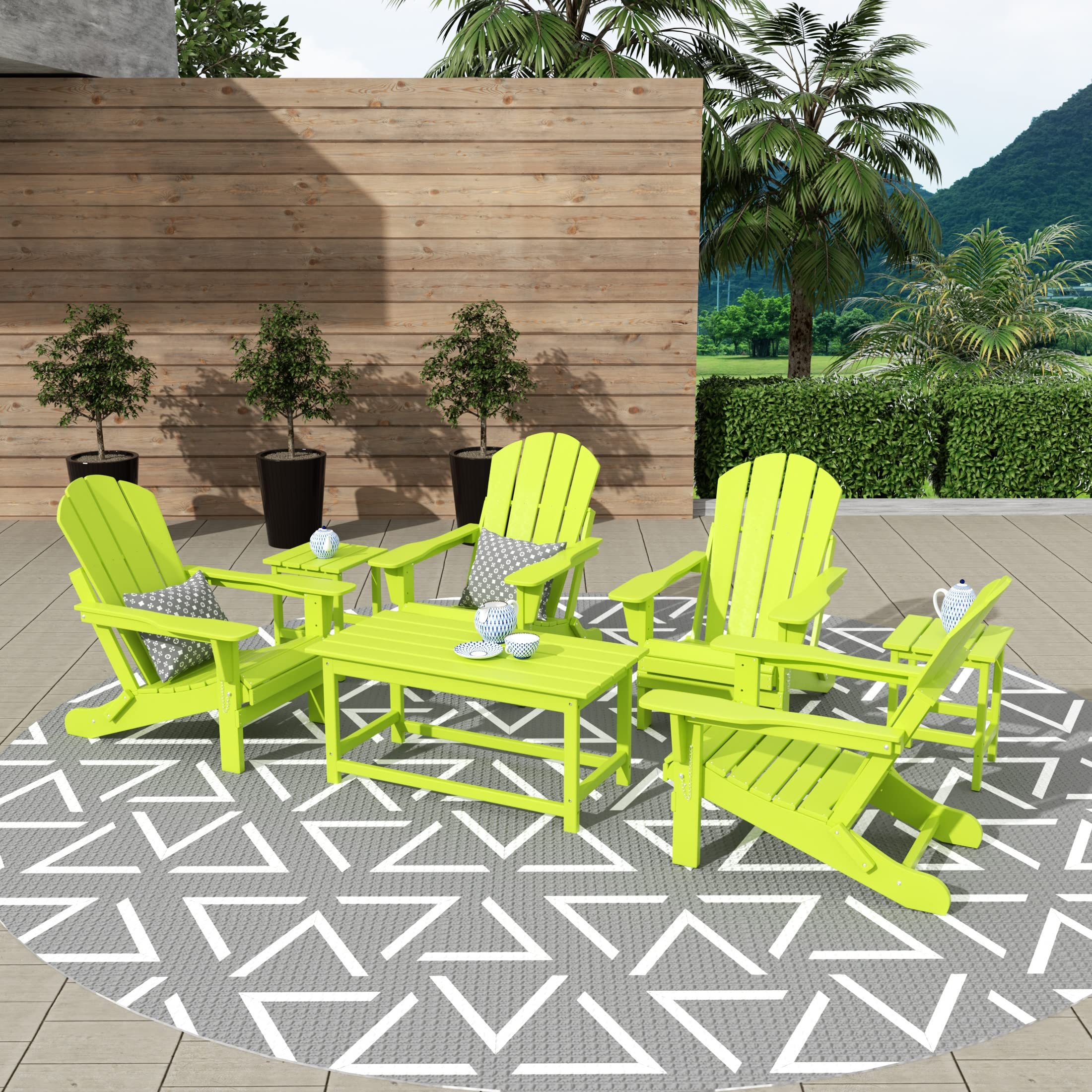 WestinTrends Malibu 3-Piece Outdoor Patio Furniture Set - All-Weather Poly Lumber Adirondack Coffee Table & 2 Side Tables in Lime Green - Perfect for Poolside, Garden, Deck or Backyard Relaxation