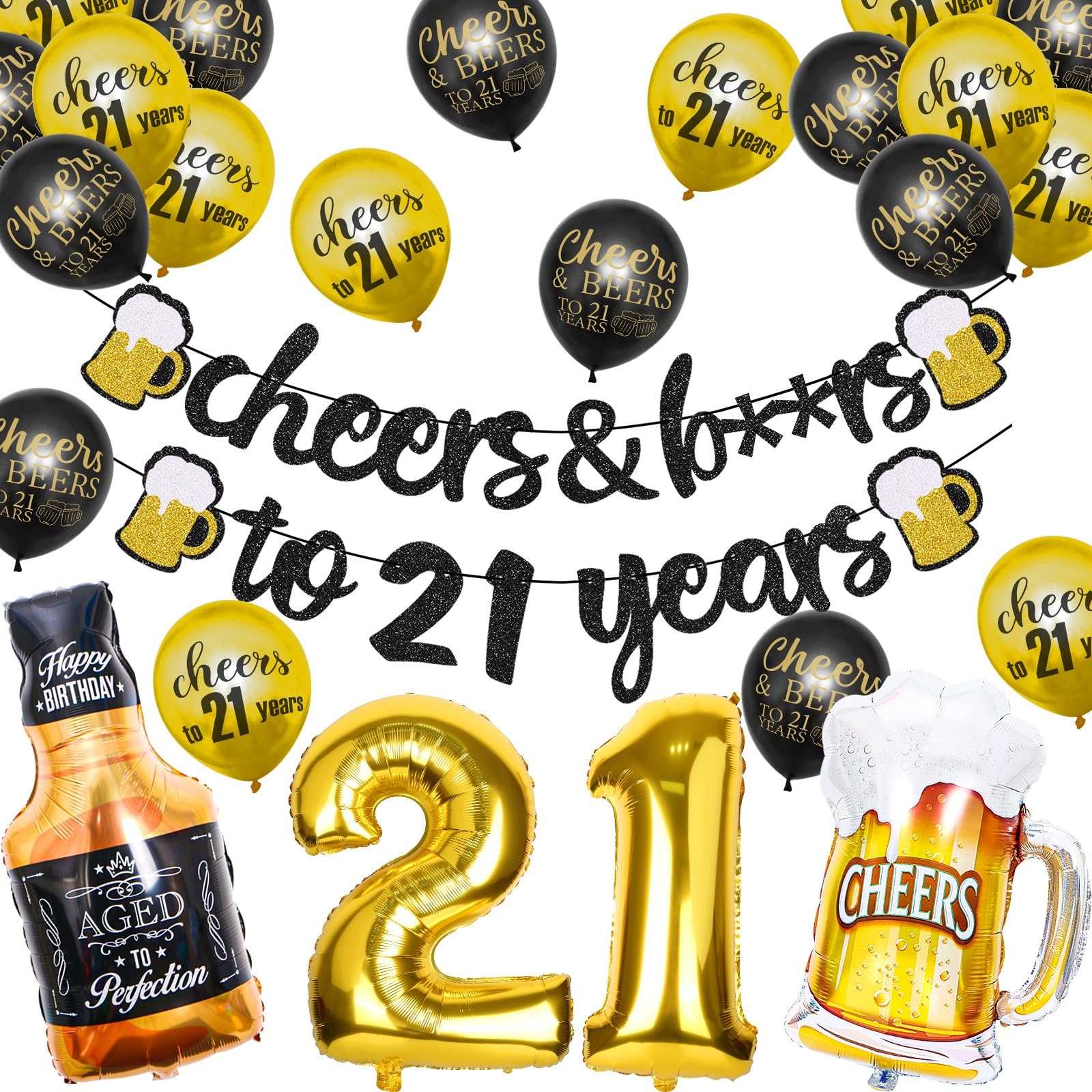 Joymee 21st Birthday Party Decorations - Black & Gold Banner for Women & Men | Happy Birthday Supplies for Boys, Girls, Him & Her | Perfect for 21st Birthday Parties & Wedding Anniversaries