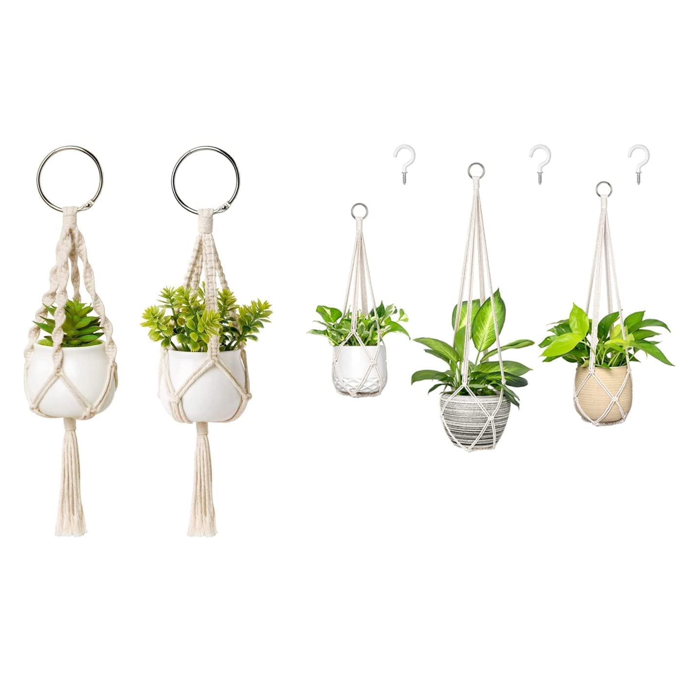 **Dahey Mini Macrame Plant Hangers - Set of 3 with Hooks for Car Accessories, Rear View Mirror Charms & Boho Home Decor | Perfect for Car, Office, and Indoor Plant Decor | Unique Gift Idea**