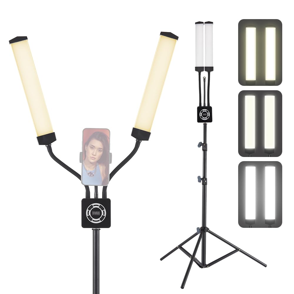 Camnoon 40W Dual-Arm LED Ring Light with Tripod Stand & Remote - Adjustable 3200K-5600K Color Temperature, 196 Beads, Rotatable Design for Photography, YouTube Videos, TikTok Live, Makeup Application, Nail Art & Tattoo Studio Lighting