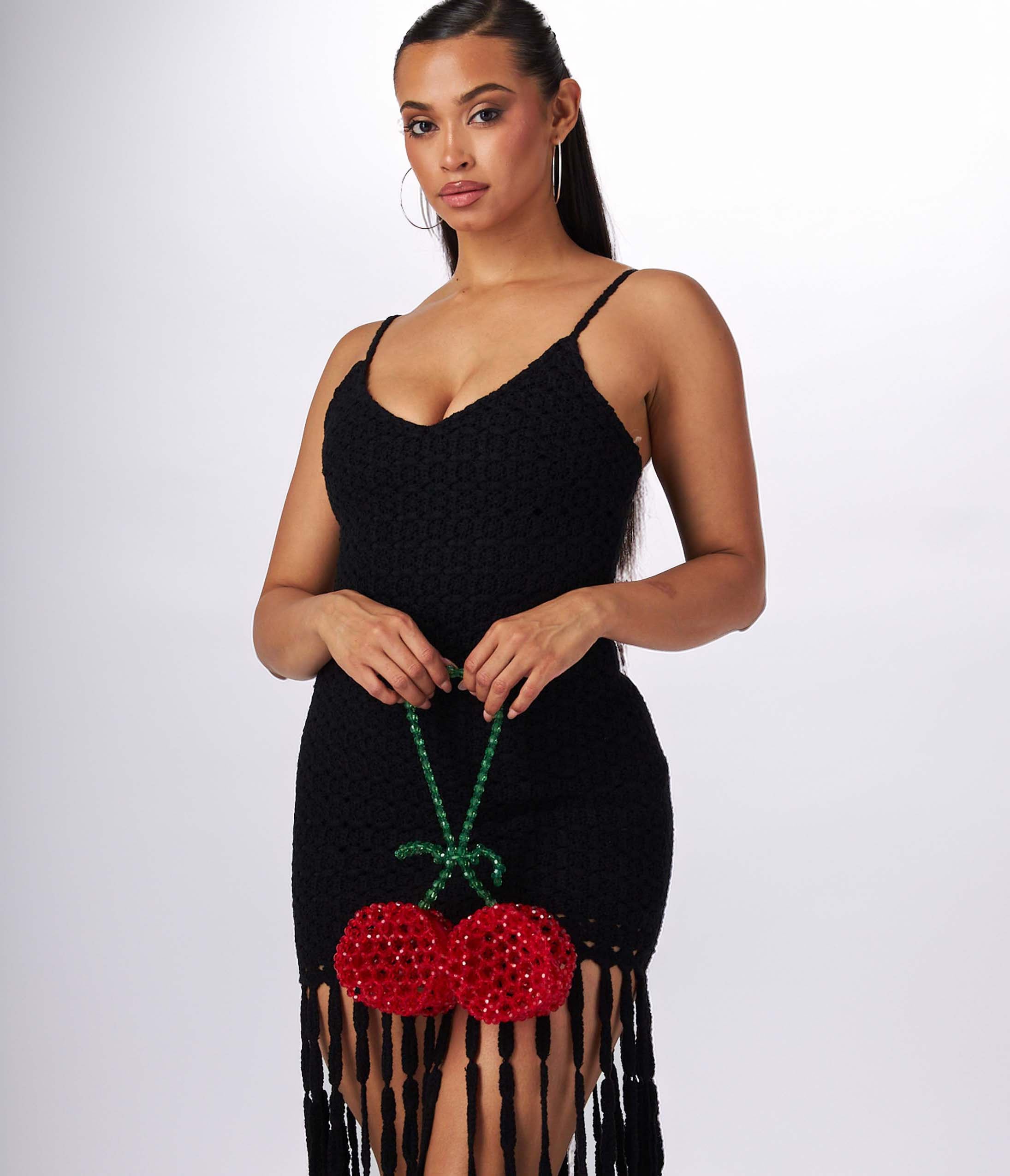 Red Cherries Beaded Mini Handbag - Elegant Clutch Purse for Women | Perfect for Parties, Weddings & Evening Events