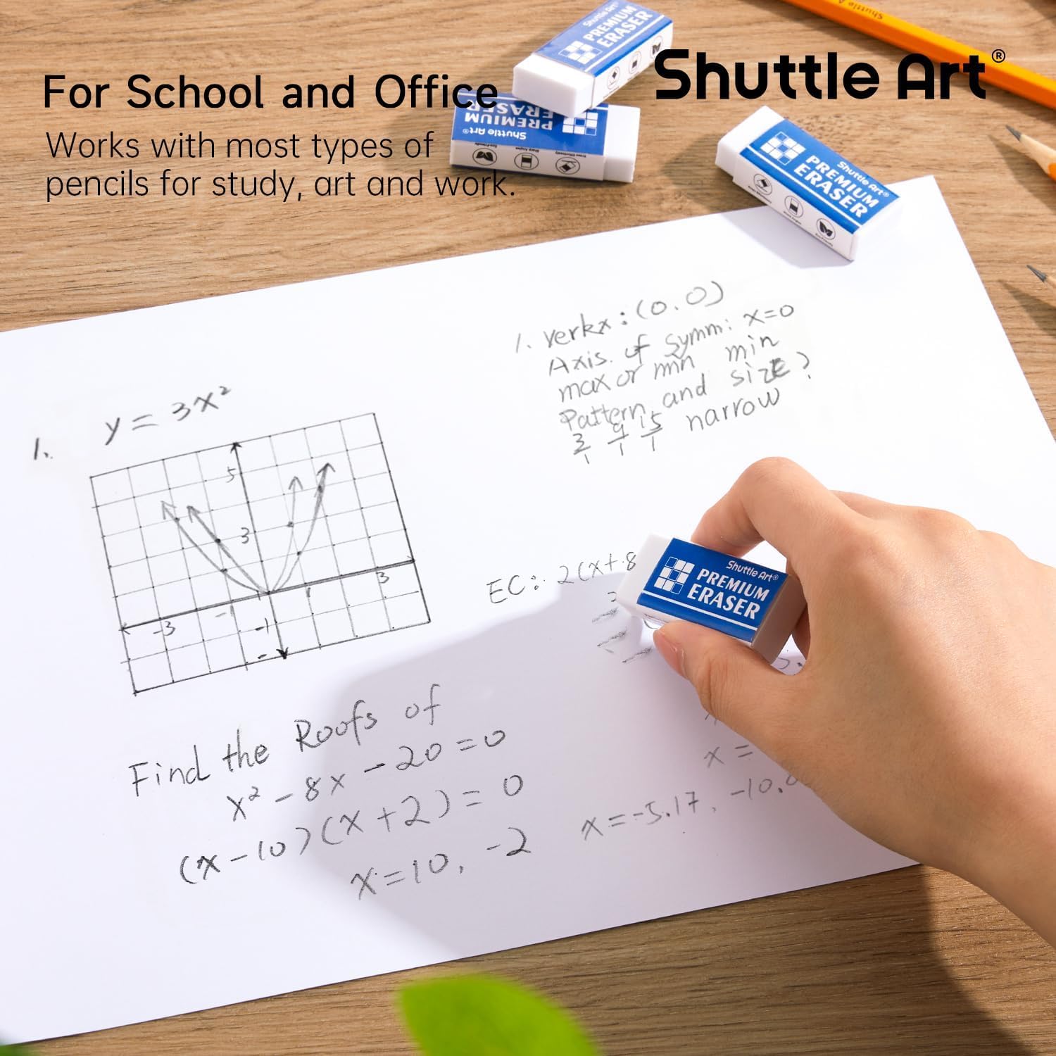 Shuttle Art 72-Pack Premium White Erasers & 84-Pack Bulk Mechanical Pencils Bundle - School Supplies for Students, Office & Art Projects