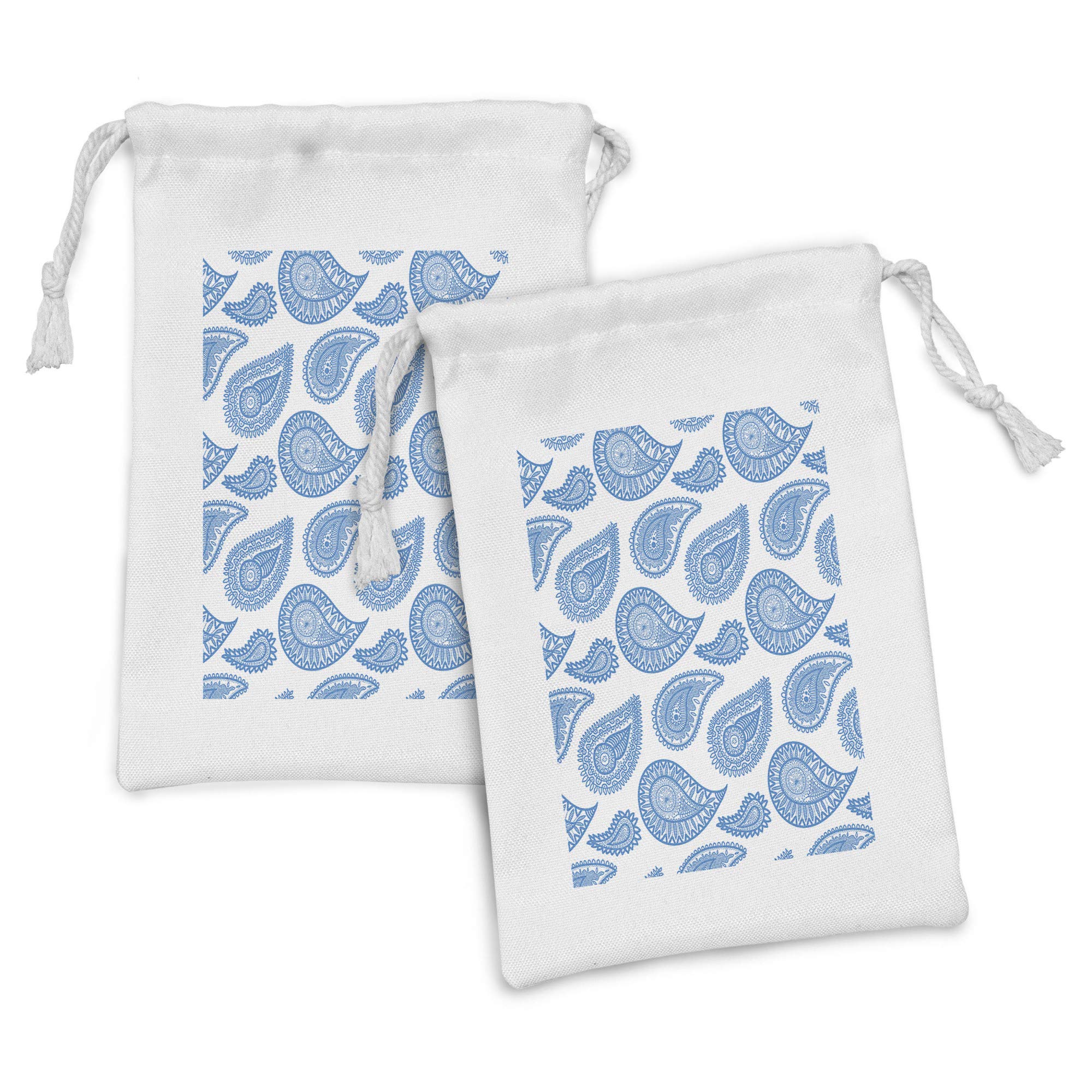 Ambesonne Paisley Fabric Pouch Set of 2 - Small Drawstring Bags for Toiletries, Masks & Gifts (9