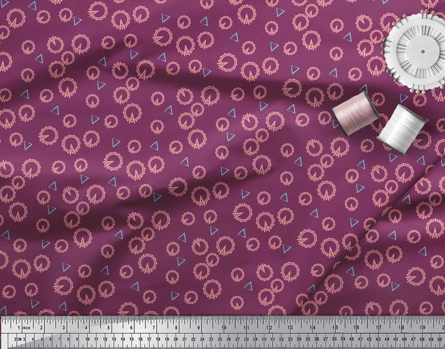 Soimoi Poly Georgette Pink Fabric by The Yard - 52 Inch Wide Printed Fabric with Triangle & London Eye Monuments Design - Lightweight Drapey Material for Dresses, Scarves, Blouses and Home Decor