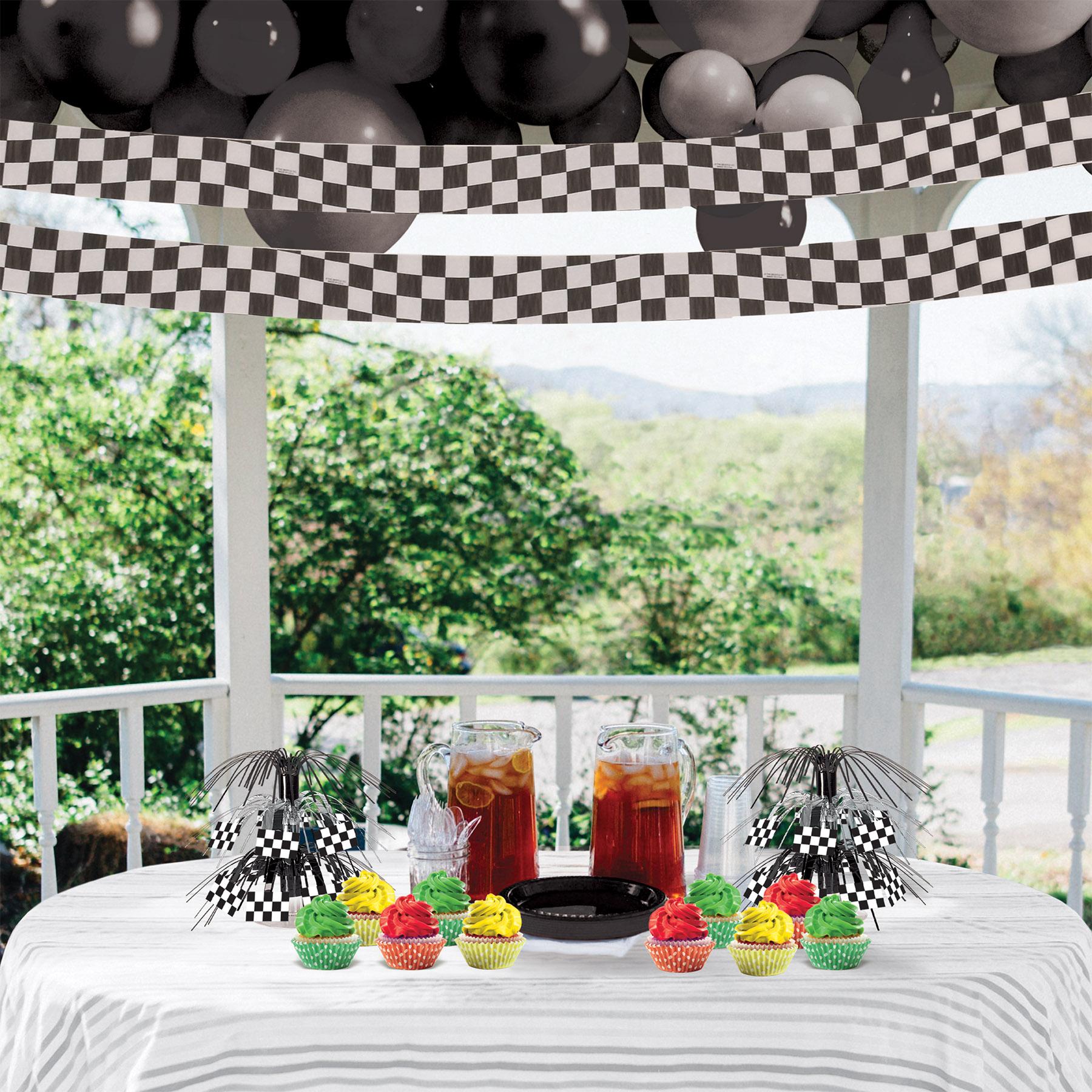 12 Pack Beistle FR Checkered Party Crepe Streamers - Red & White Checkered Decorations for Birthday, Wedding, Graduation Party Decor | Perfect for Indoor & Outdoor Celebrations