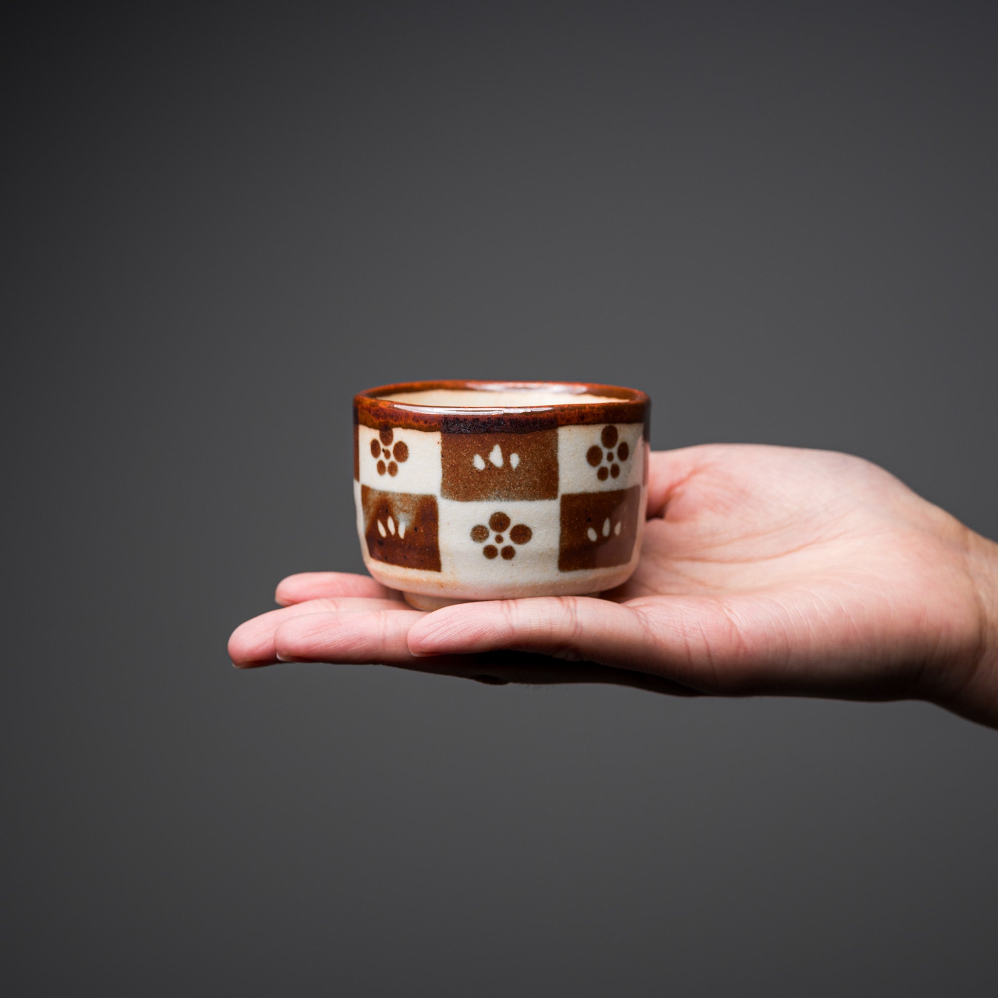 Handcrafted Japanese Pottery Mini Side Dish Bowl & Sake Cup - Plum Ichimatsu Pattern | Perfect for Sushi, Soy Sauce, Snacks & Japanese Tea Ceremony