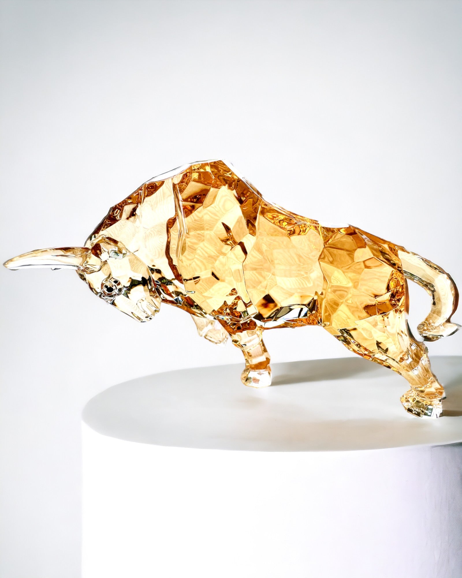 Golden Bull Statue - Handcrafted Resin Figurine with Transparent Design, Customizable for Home Decor, Office Desk, and Gift Giving