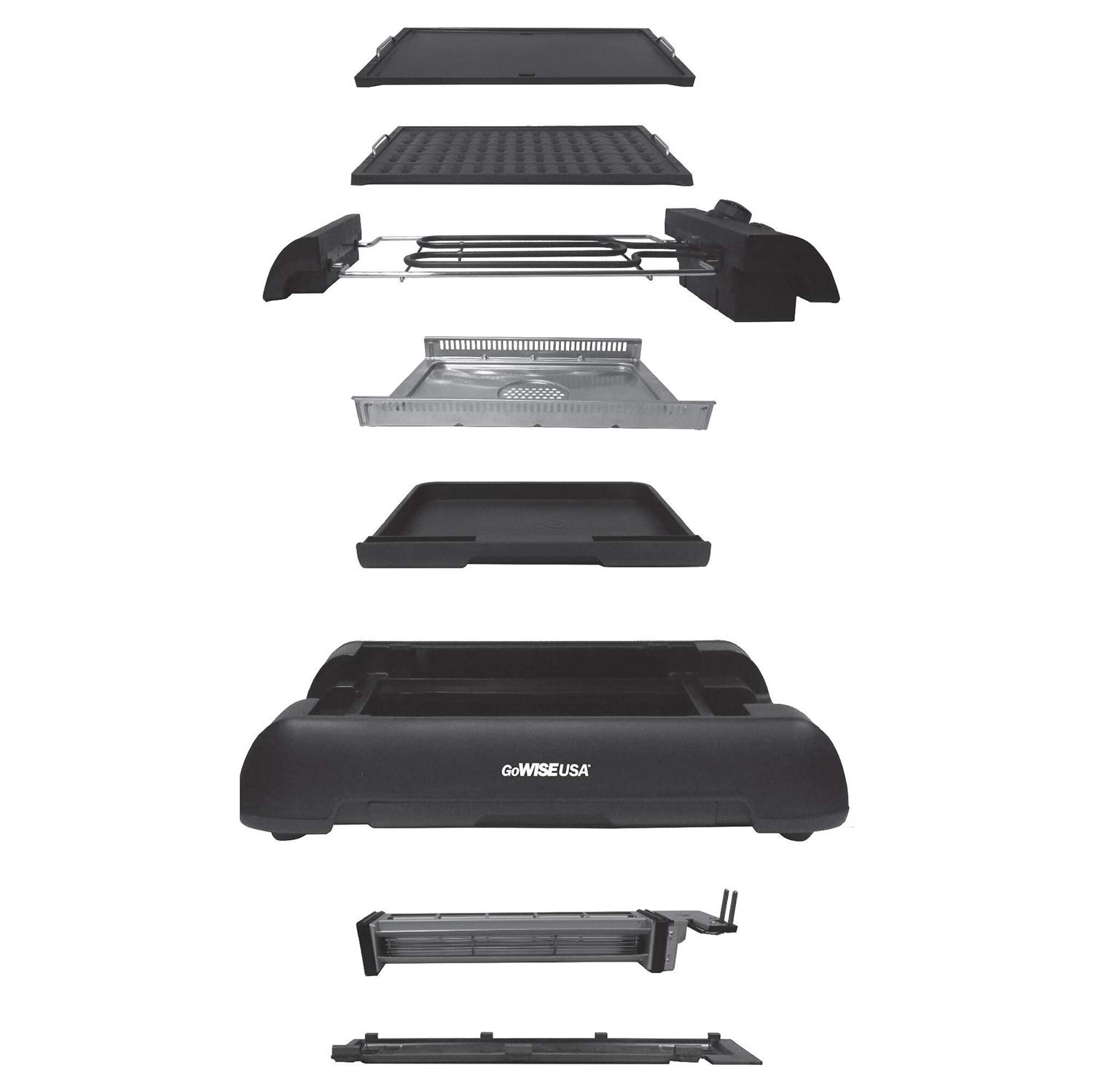 GoWISE USA GW88000 2-in-1 Smokeless Indoor Grill and Griddle with Interchangeable Plates, Removable Drip Pan & 20 Recipes - Large Black Electric Countertop Grill for Healthy Cooking, Steak, Burgers, Pancakes & Family Meals