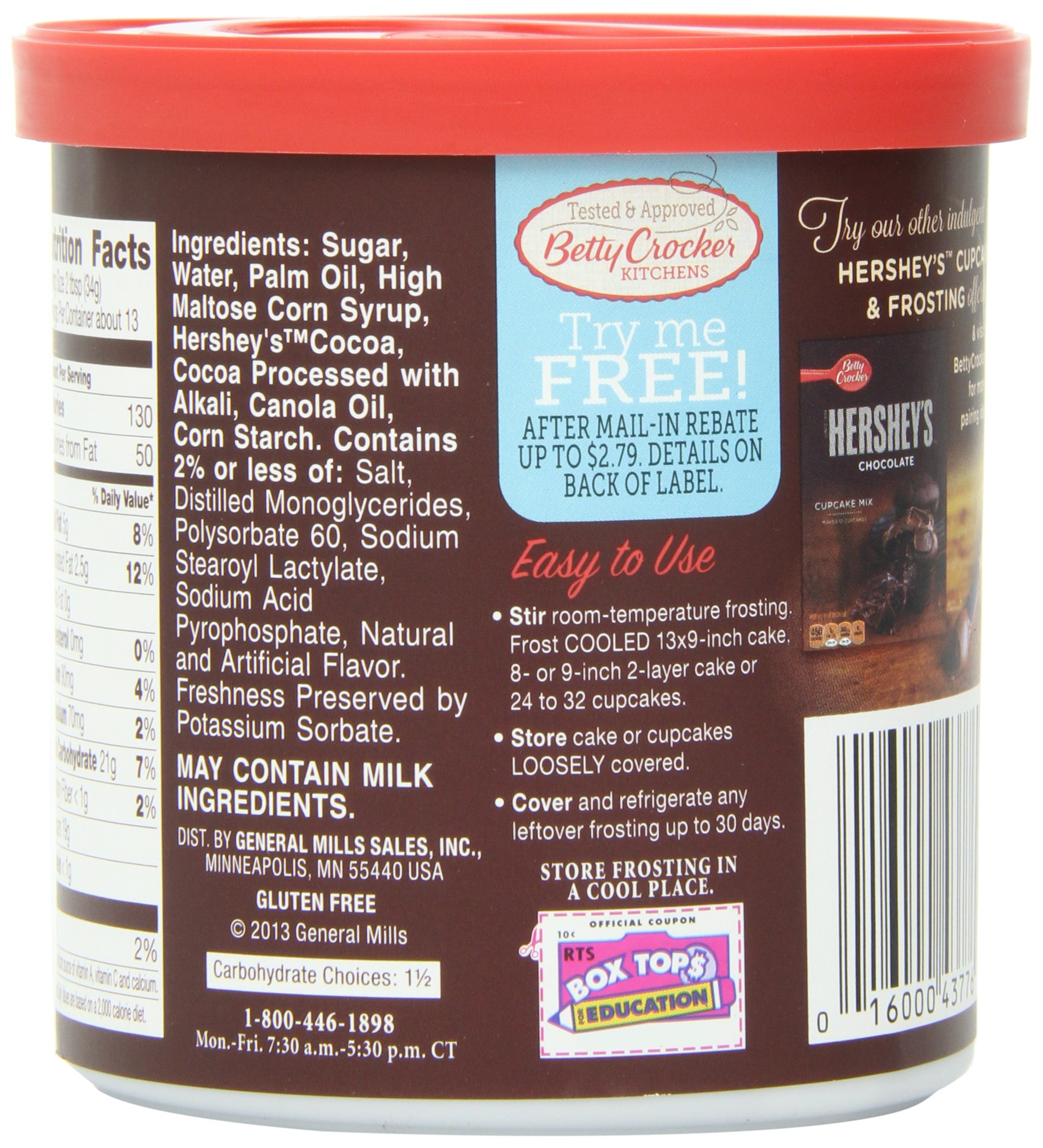 Betty Crocker Gluten Free Hershey's Milk Chocolate Frosting - 16 oz (Pack of 8) - Perfect for Cakes, Cupcakes & Dessert Toppings
