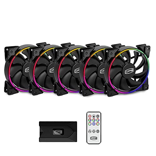 CP3 RGB Fans 120mm 5 Pack - Addressable RGB PC Case Fans with Dual Lighting Loops, Ultra Quiet PWM Computer Fans (1000-1800RPM Adjustable Speed) - Compatible with ASUS Aura Sync, Perfect for Gaming PC Builds & Liquid Cooling Radiators