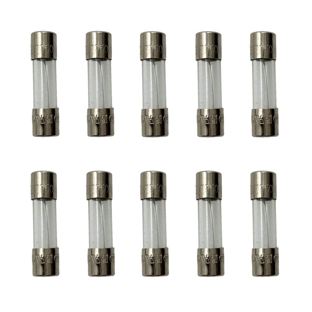 T250mA L250V 5x20mm Slow-Blow Glass Fuse 250mA (0.25AMP) - 10 Pack for Speakers & Audio Equipment - Perfect for Home Theater, Car Audio & Electronics Protection