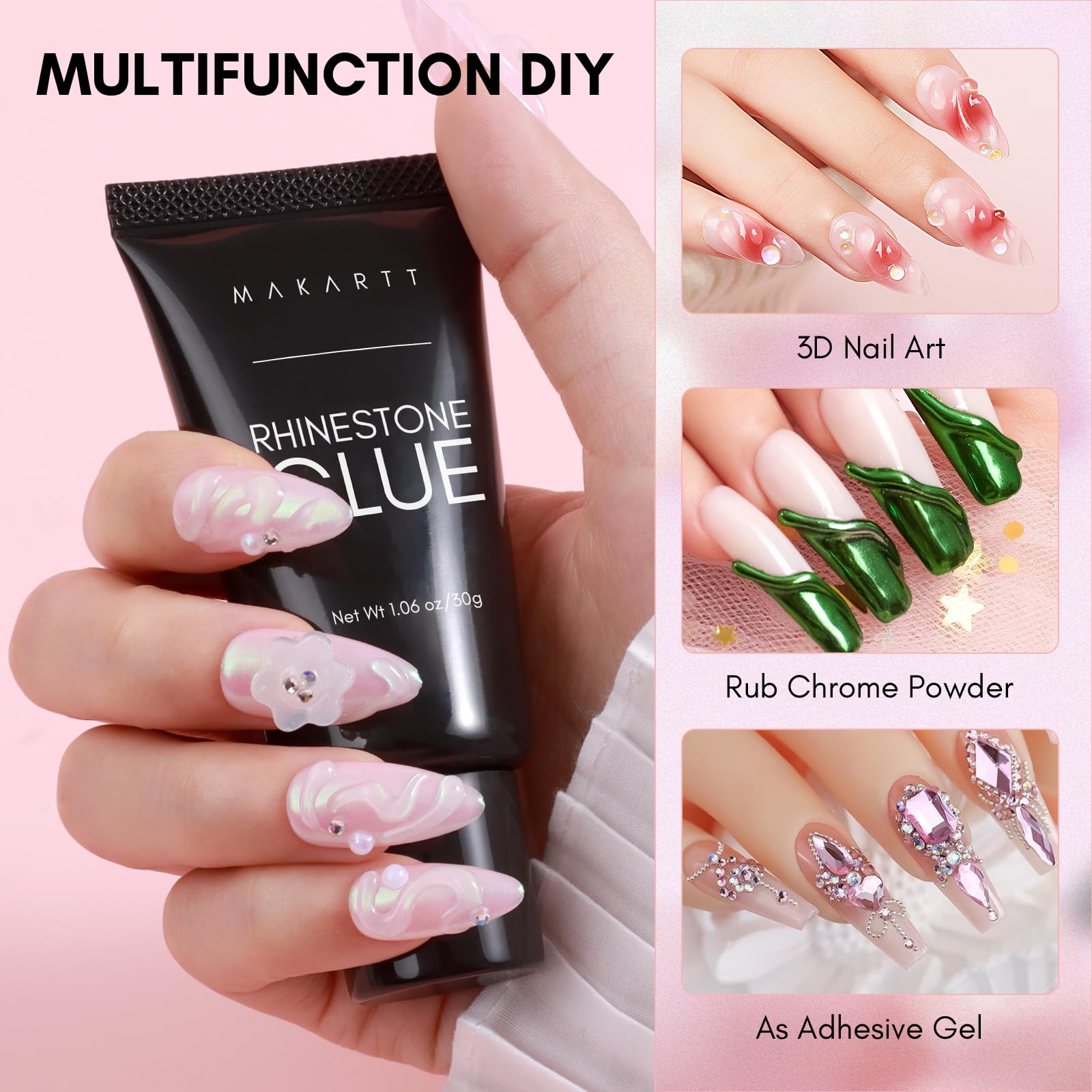 Makartt Professional Nail Rhinestone Glue & 3D Nail Gel Kit - Super Strong Nail Art Adhesive for 3D Sculpting, Drawing, Molding & Embossed Nail Decoration | DIY Manicure & Nail Art Design | Perfect for Salon, Home Use & Special Occasions