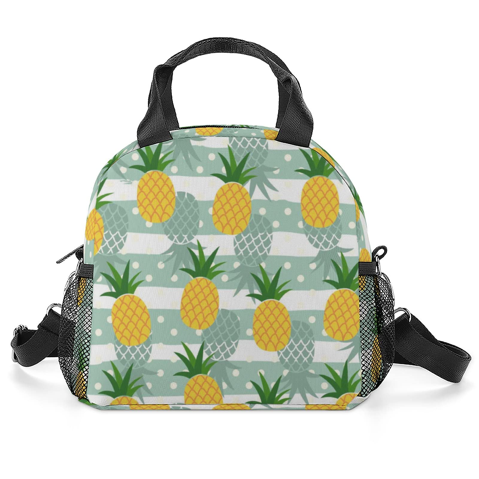 Funny Pineapple Lunch Box - Large Insulated Reusable Lunch Bag for Women & Men with Side Pocket & Adjustable Shoulder Strap - Perfect for School, Office, Picnics & Travel
