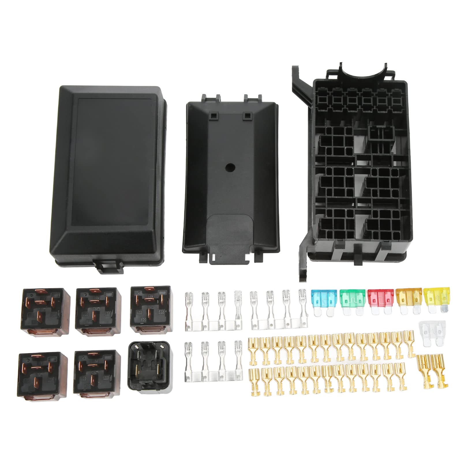 6-Way Fuse Relay Box - Waterproof Automotive & Marine Relay System with Push-Fit Connectors - Plug & Play Durable Electrical Distribution Box for Car, Boat, RV Wiring Projects