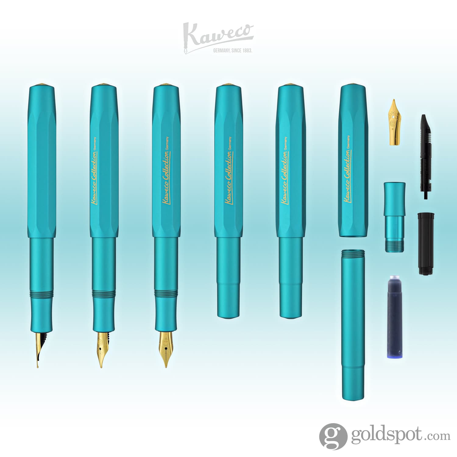 Kaweco AL Sport Fountain Pen - Premium Aluminum Iguana Blue Ink Pen for Writing, Sketching & Note Taking - Perfect for Office, School & Travel Use