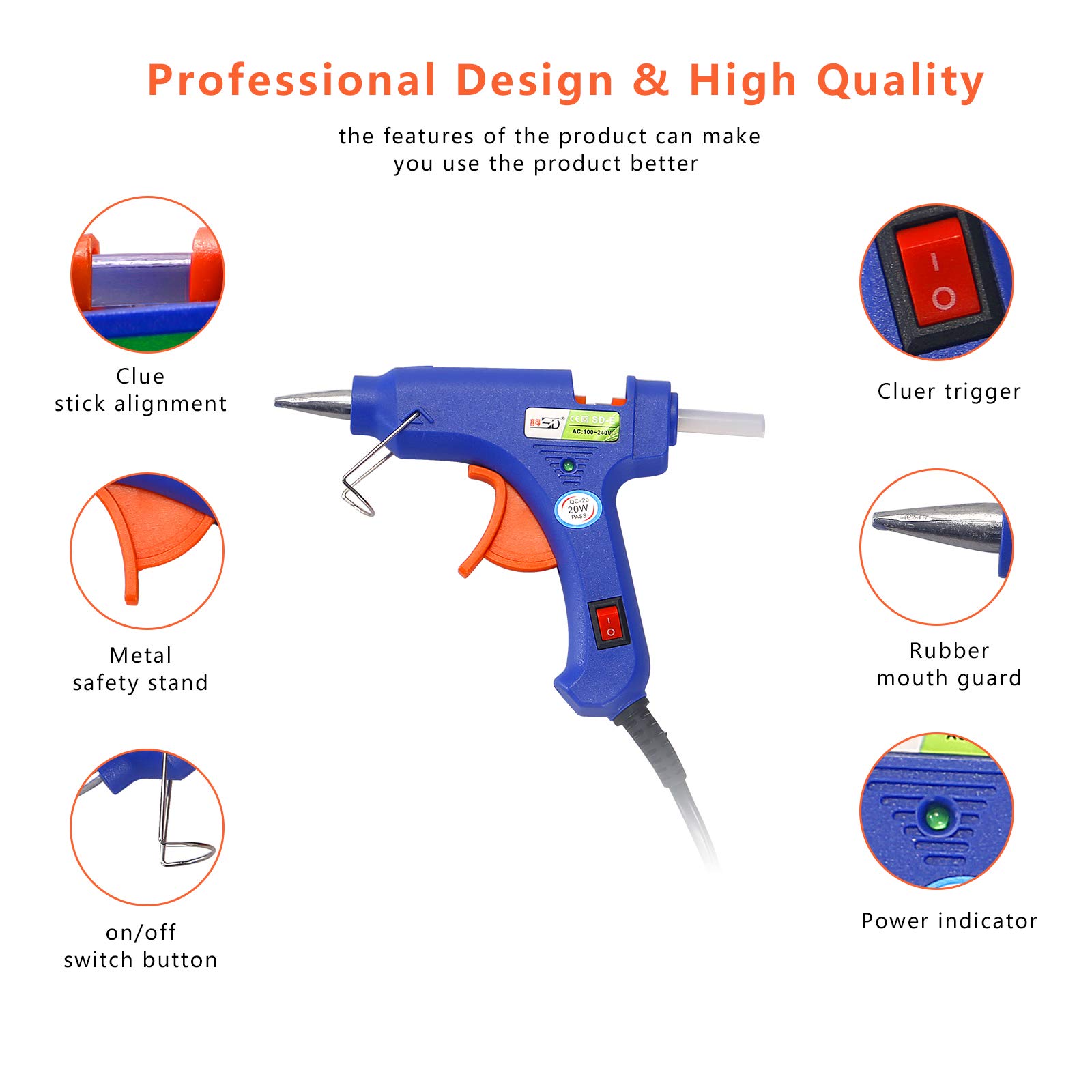 Hot Melt Glue Gun Kit with 20 Glue Sticks & 20 Wood Craft Sticks - Mini Craft Glue Gun with Hardshell Case for DIY, School Projects, Home Decor, Jewelry Making & Scrapbooking