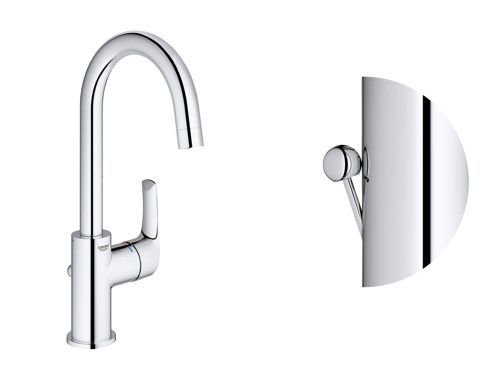 GROHE 23537002 Eurosmart Basin Faucet with Pop-Up Drain, High Swivel Spout, Chrome Finish - Perfect for Modern Bathroom Vanities and Powder Rooms