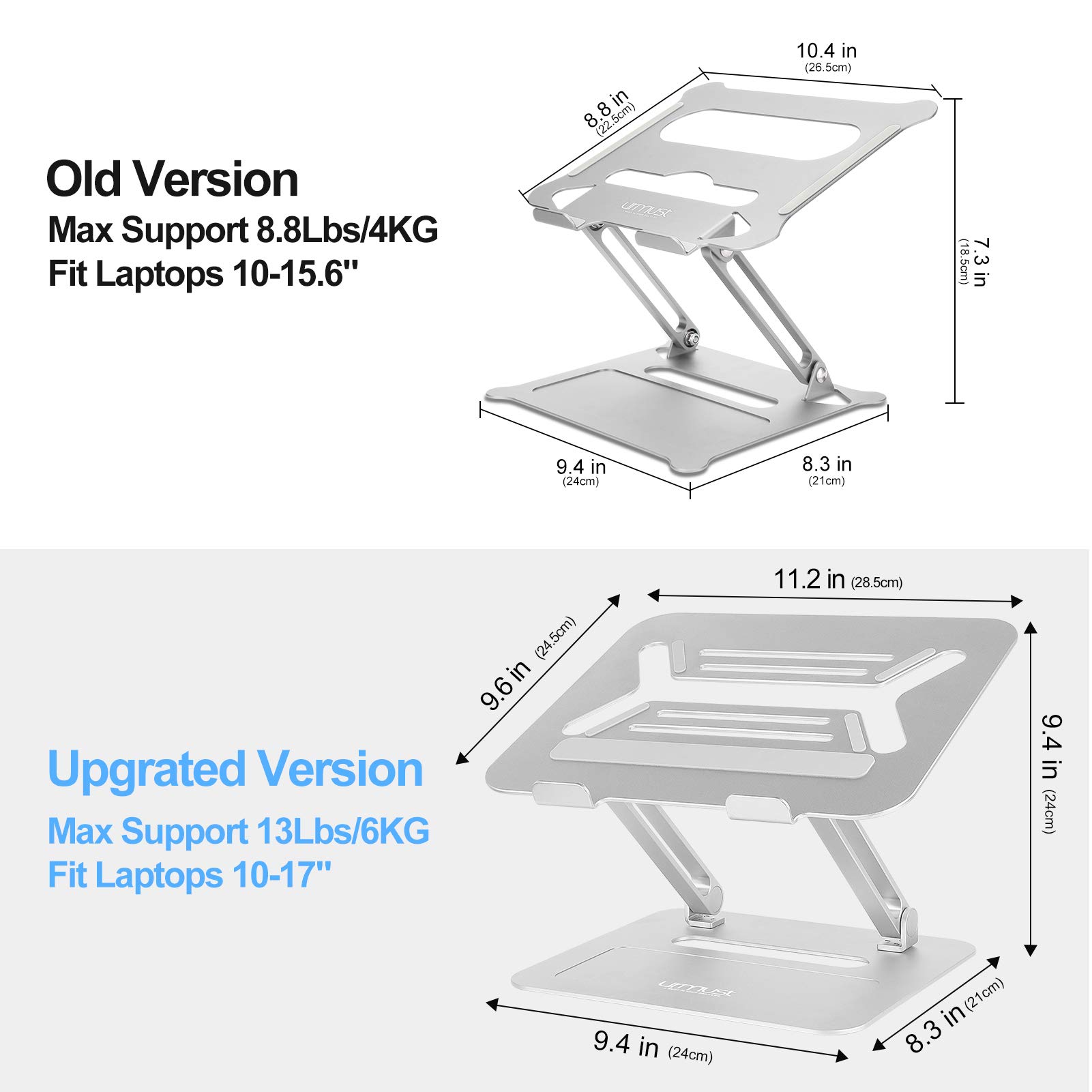 Adjustable Aluminum Laptop Stand for Desk - Ergonomic Computer Riser Holder Compatible with MacBook Air/Pro, Ultrabooks & All 11-17 Inch Laptops (Silver) | Perfect for Home Office, Gaming Setup & Workspace Ergonomics