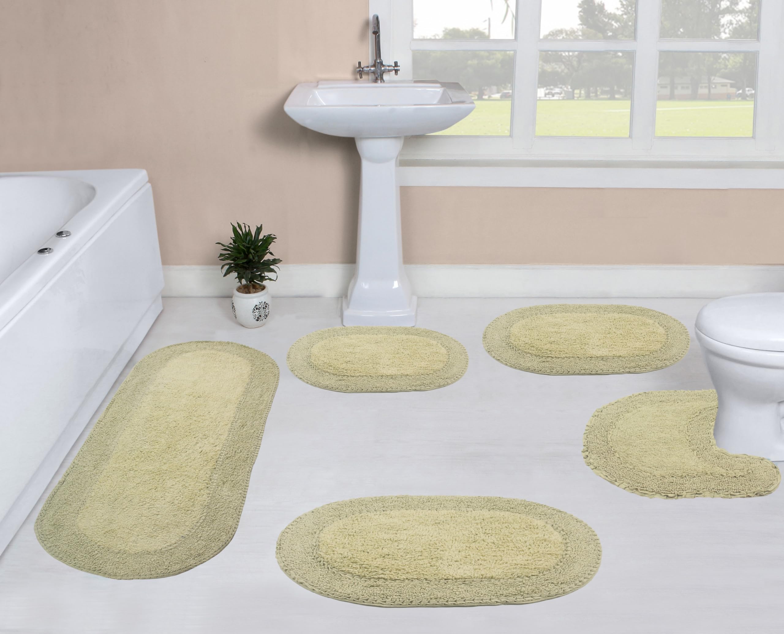 Premium 100% Cotton Double Ruffle Bathroom Rug Set - Ultra Soft & Absorbent Non-Slip Bath Mat, Washable Kitchen Floor Mat (17