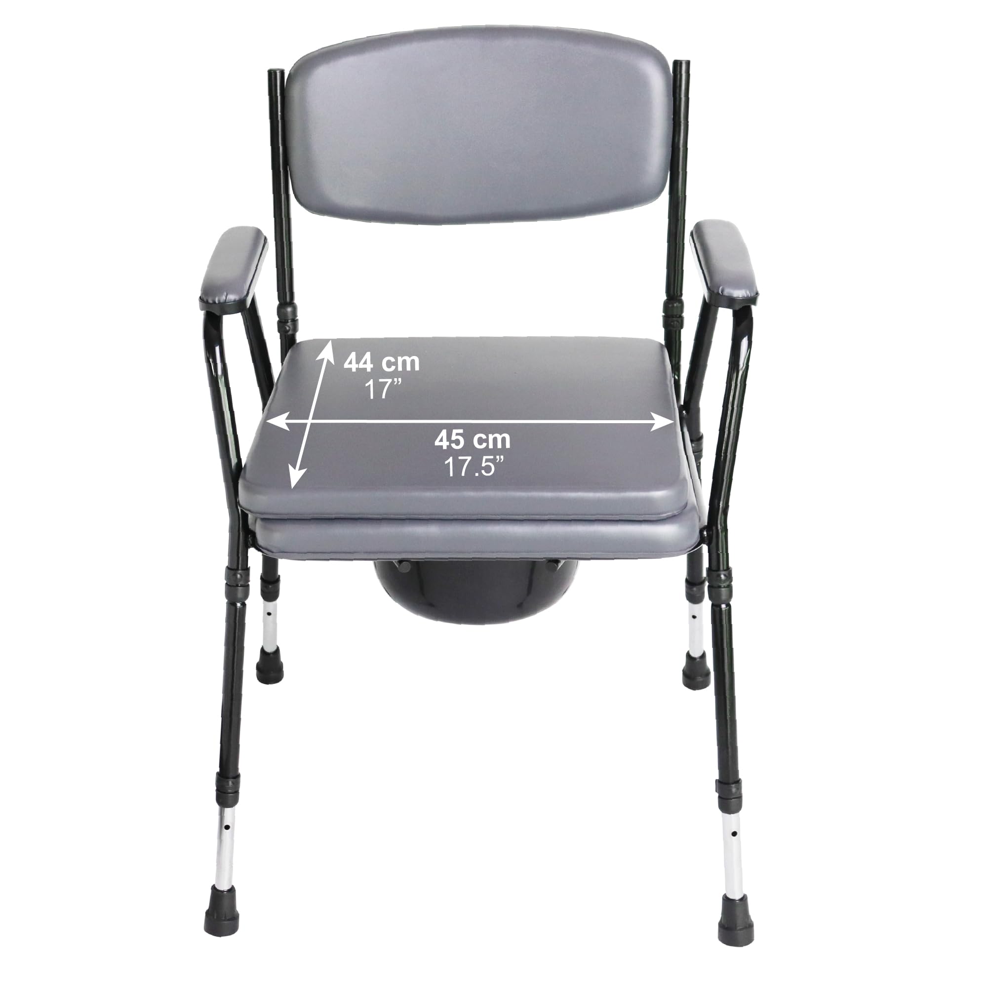 Pepe Adjustable Padded Bedside Commode for Seniors - Stand Alone Toilet Safety Rail with Removable Bucket | Elderly Care, Mobility Assistance & Home Healthcare Use