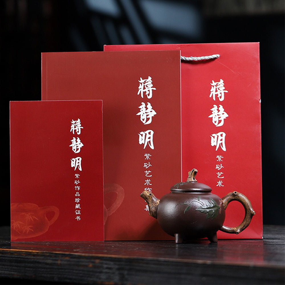 Premium Handcrafted Purple Clay Three-Legged Gourd Teapot - Authentic Yixing Zisha Teapot for Chinese Tea Ceremony, Gongfu Tea Brewing & Home Decoration