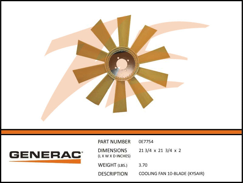 Generac 0E7754 10-Blade Cooling Fan Replacement for Generac Generators | High-Performance Kysair Cooling System | Ideal for Home Backup Power & Emergency Use