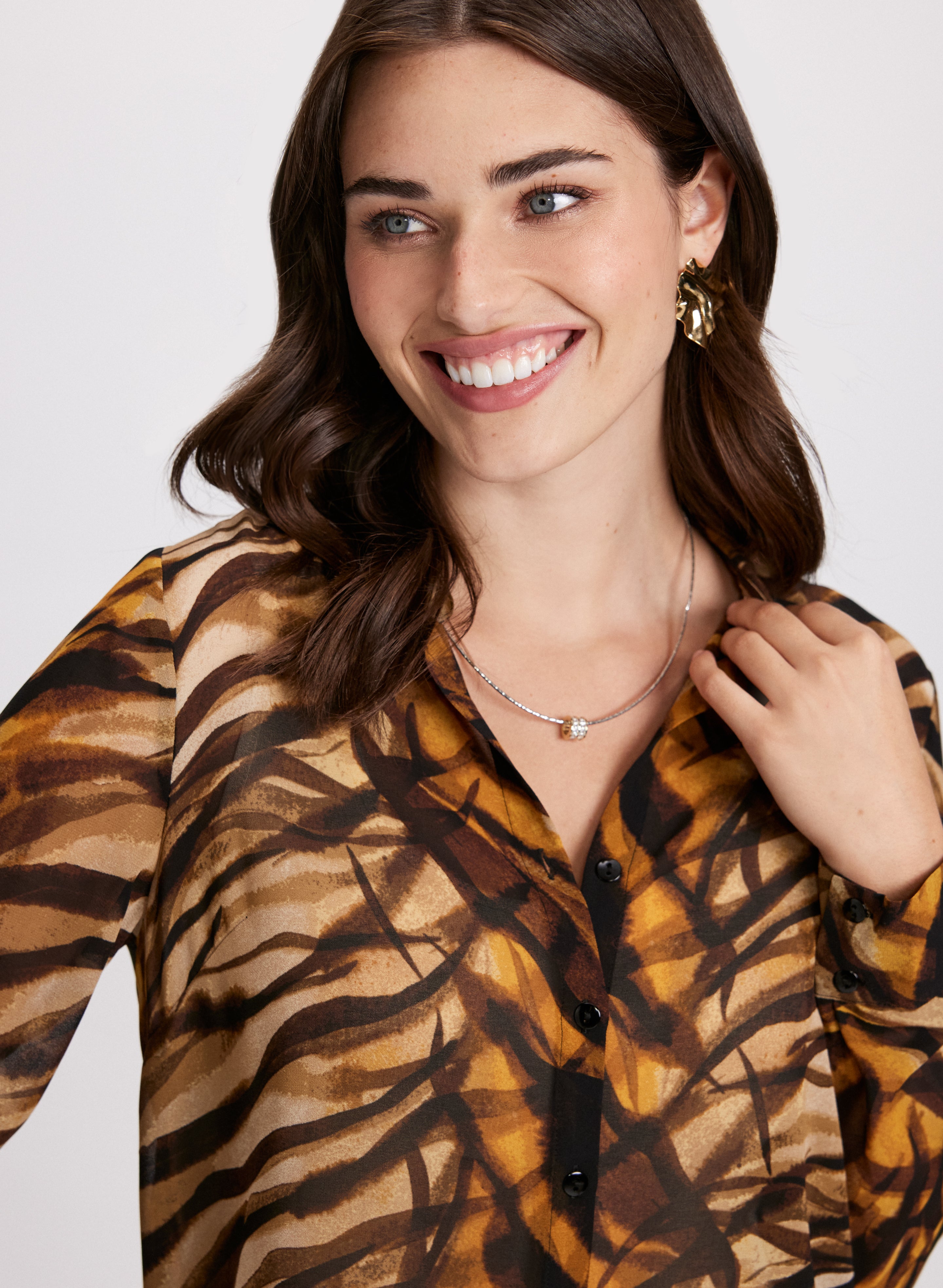 Women's Stylish Animal Print Button Down Blouse - Casual & Office Wear - Perfect for Work, Parties & Everyday Outfits